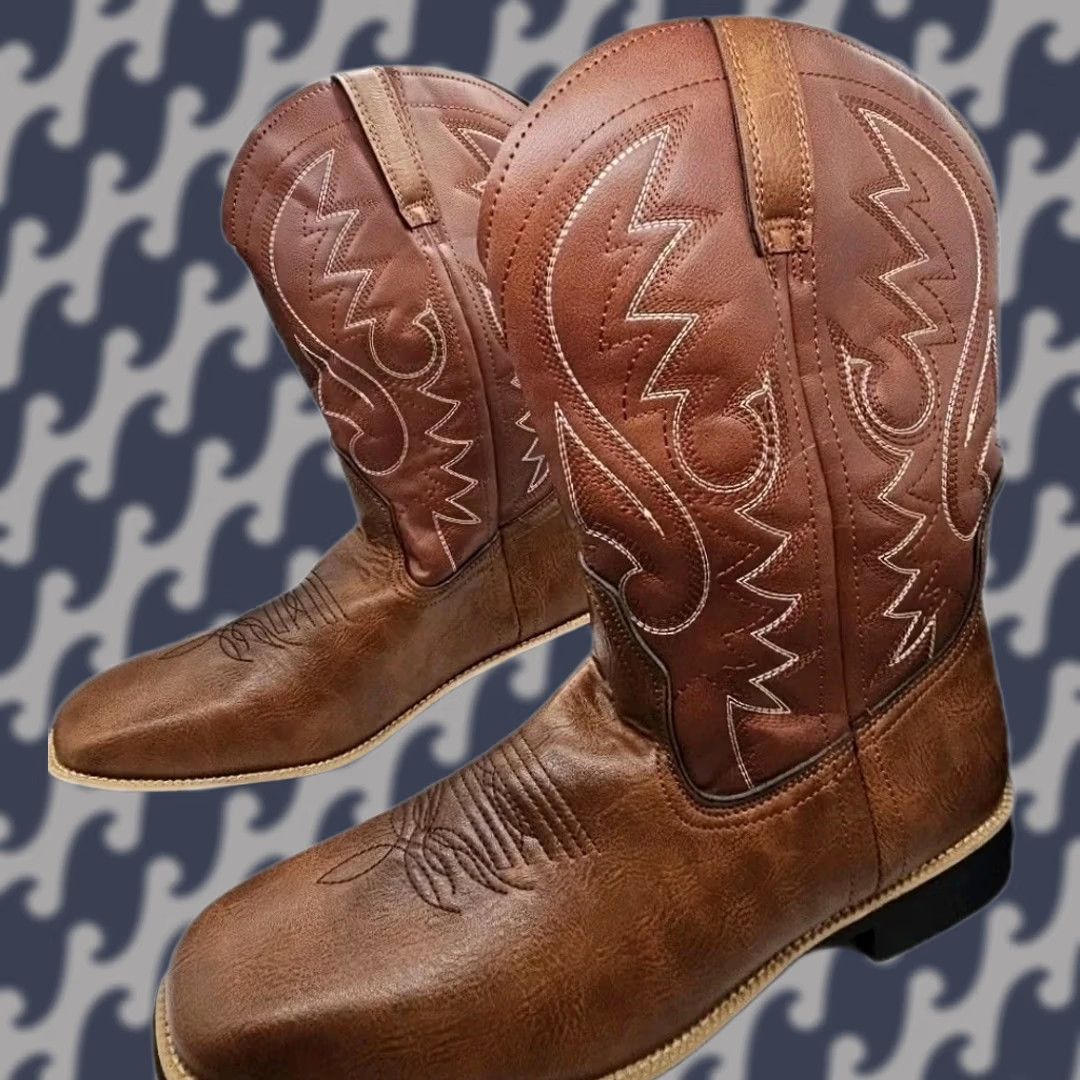 Vintage Tanner’s Western Cowboy Boots Brown Leather Square Toe Pull On Mens US 12 EU 46 Size US 12 / EU 45 - 1 Thumbnail
