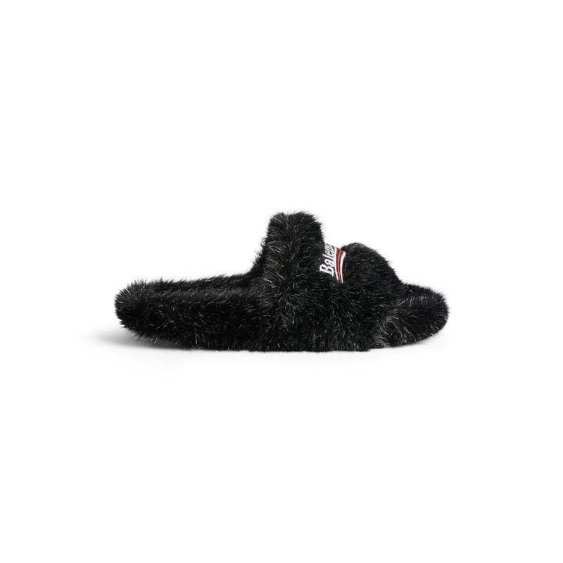 Balenciaga o1w1db10625 Furry Slide Sandals in Black Size US 5 / IT 35 - 1 Thumbnail