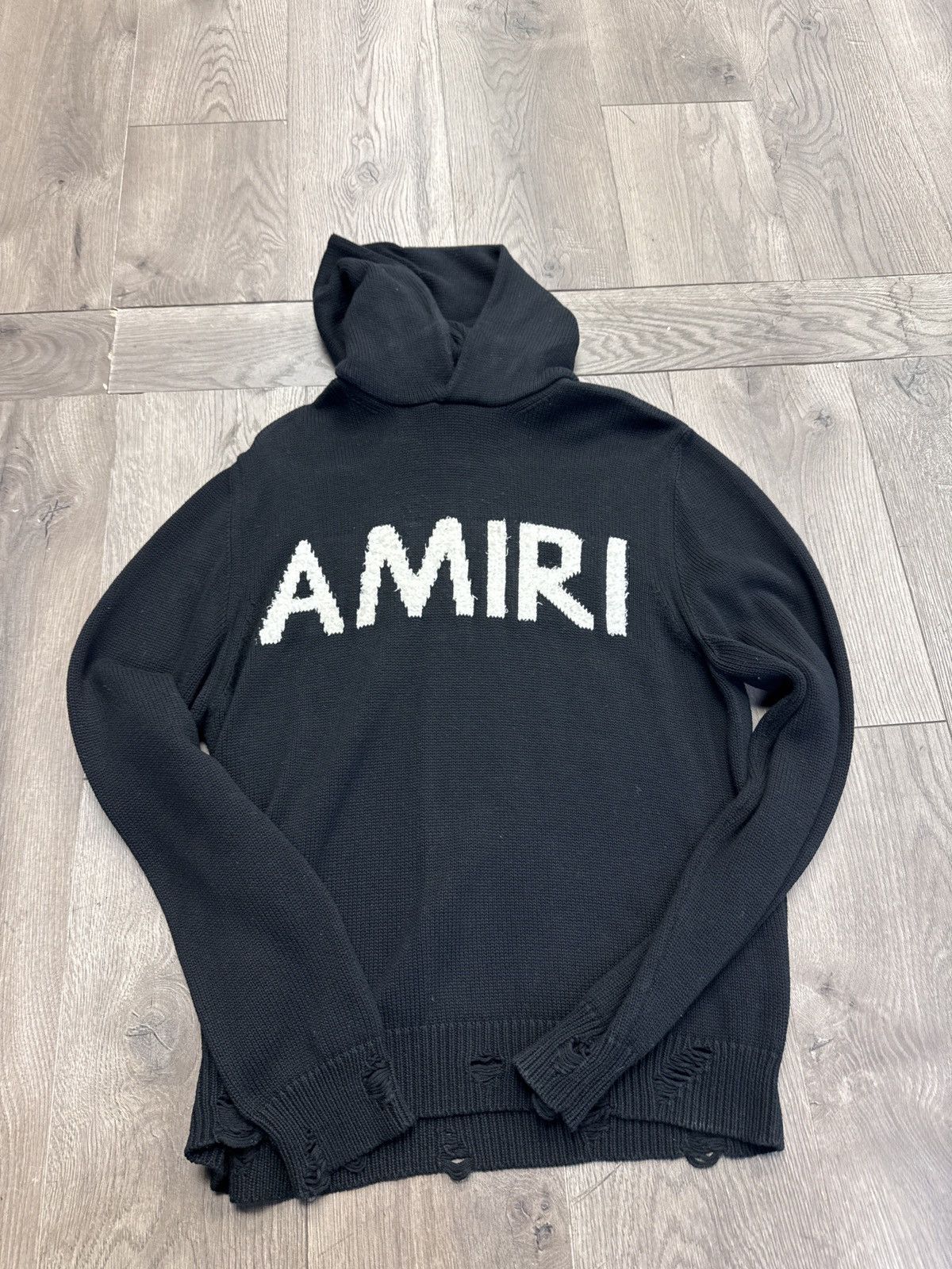 Amiri knit hooded sweatshirt black with white