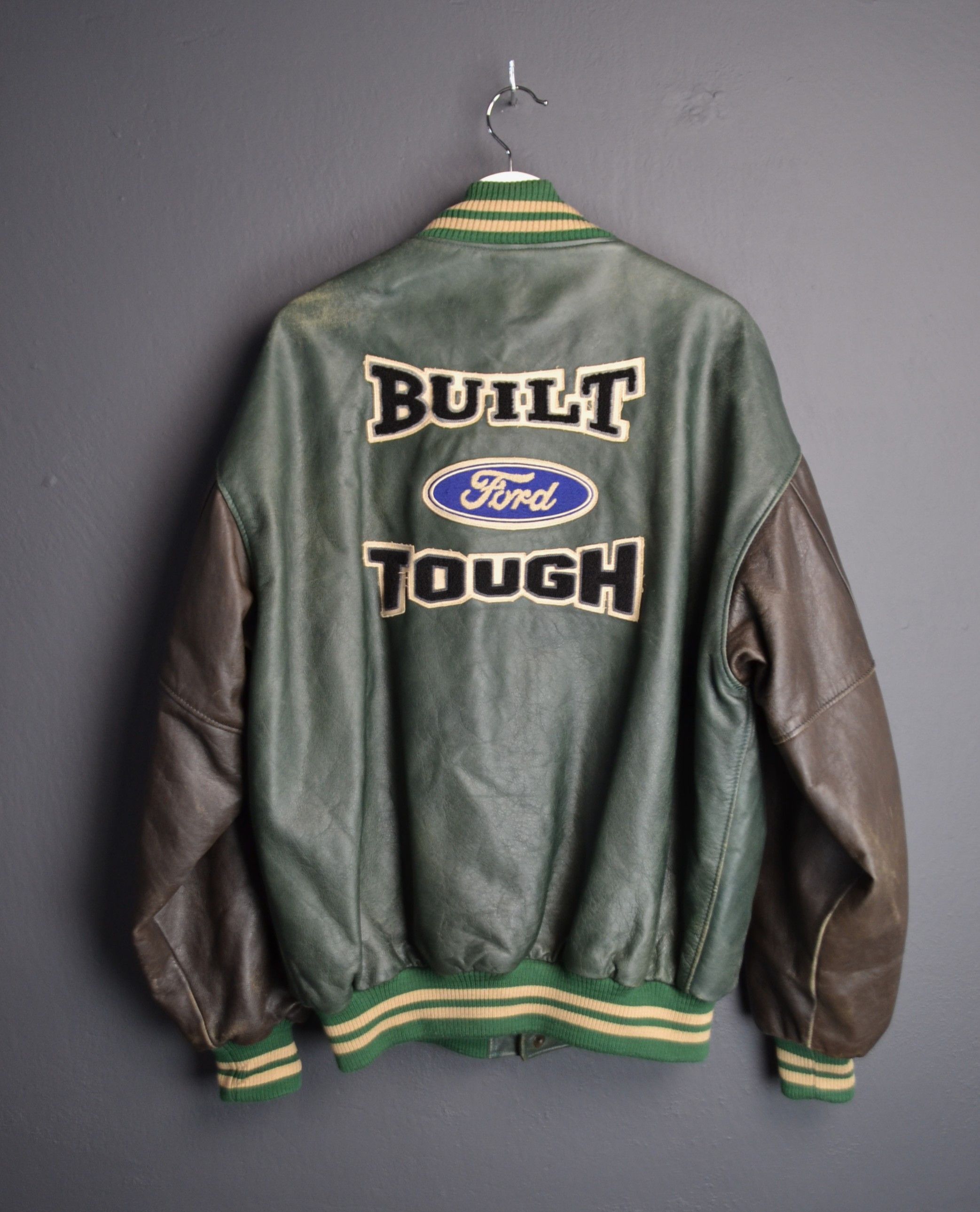 Roots Roots Vintage 90s Green Ford Build Tough Leather Varsity XXL Size US XXL / EU 58 / 5 - 1 Thumbnail
