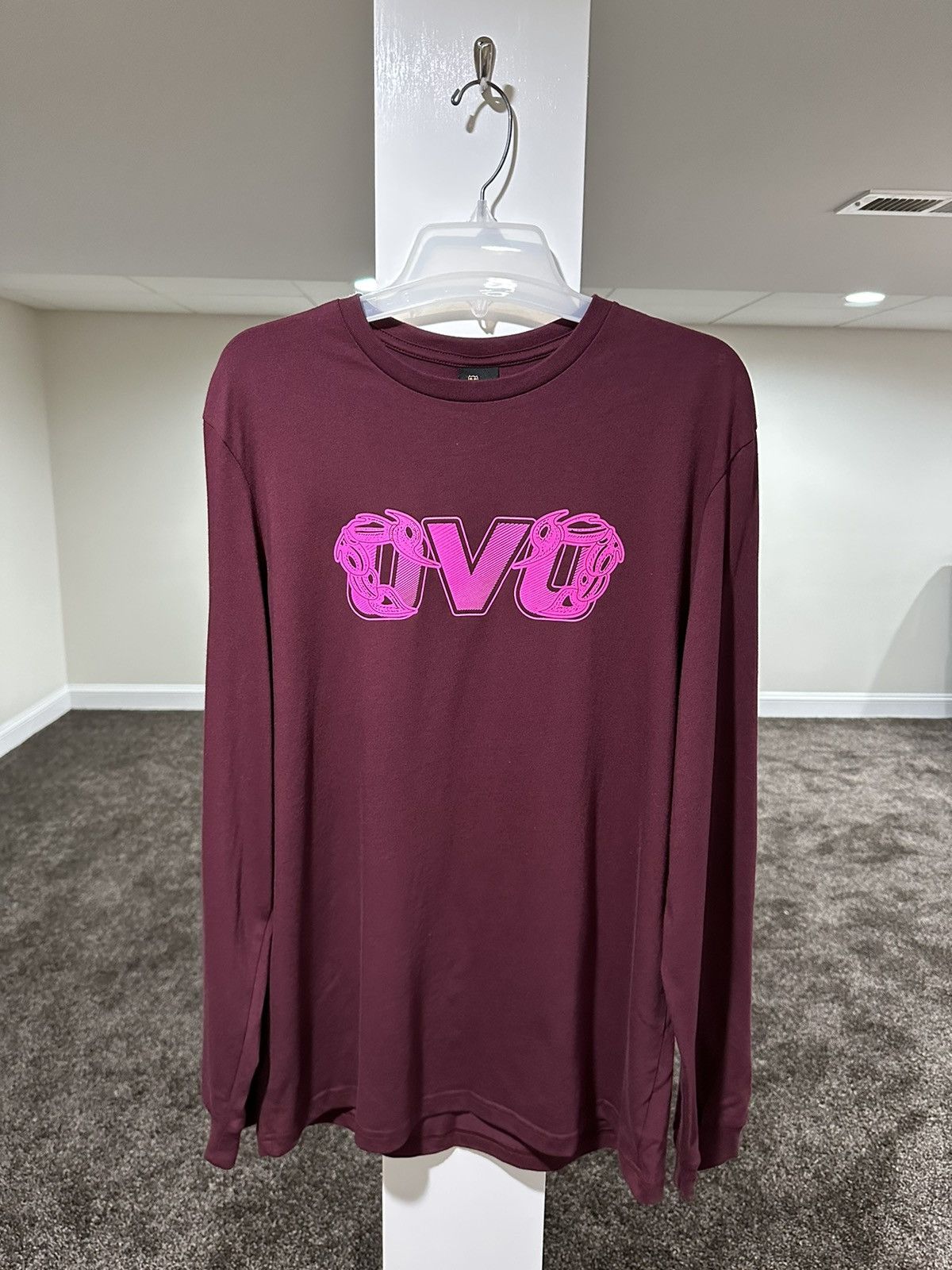 Image of October’S Very Own Ovo Drake Maroon / Pink Logo Long sleeve T-Shirt, Men's (Size XL)