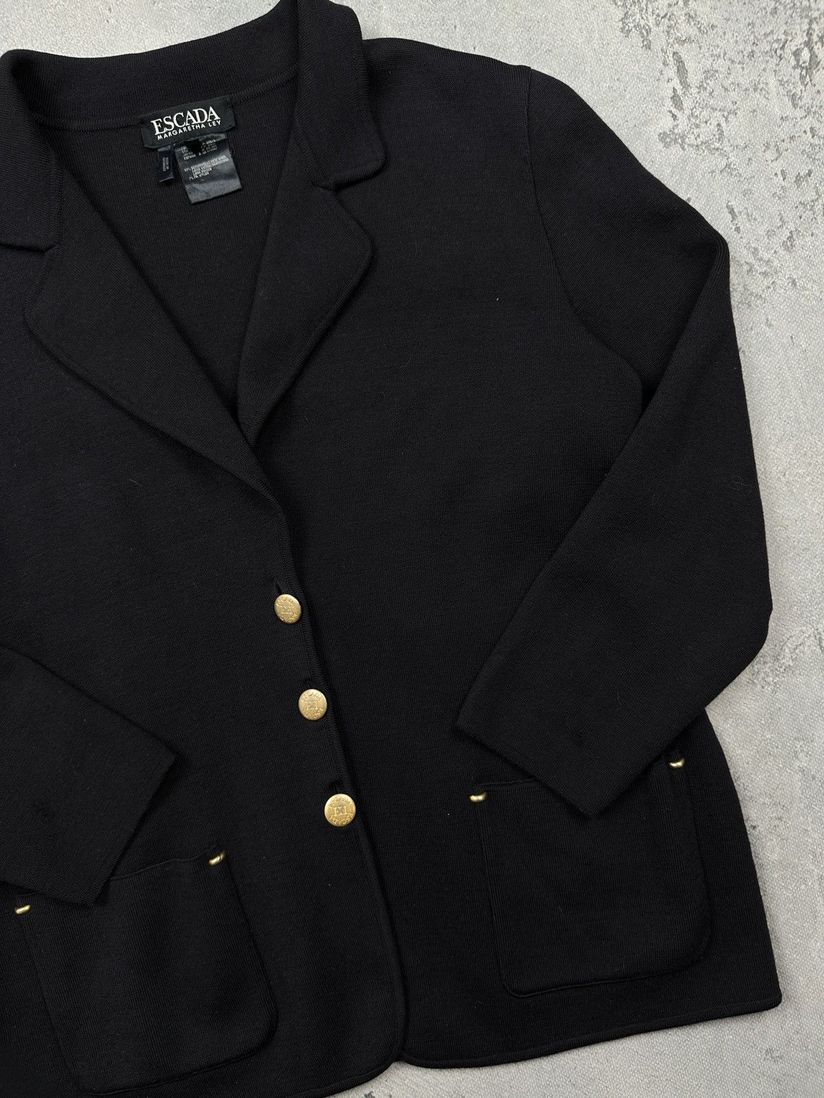 Escada Vintage Escada Margaretha Ley Black Wool Blazer Cardigan 80s Size L / US 10 / IT 46 - 20 Thumbnail