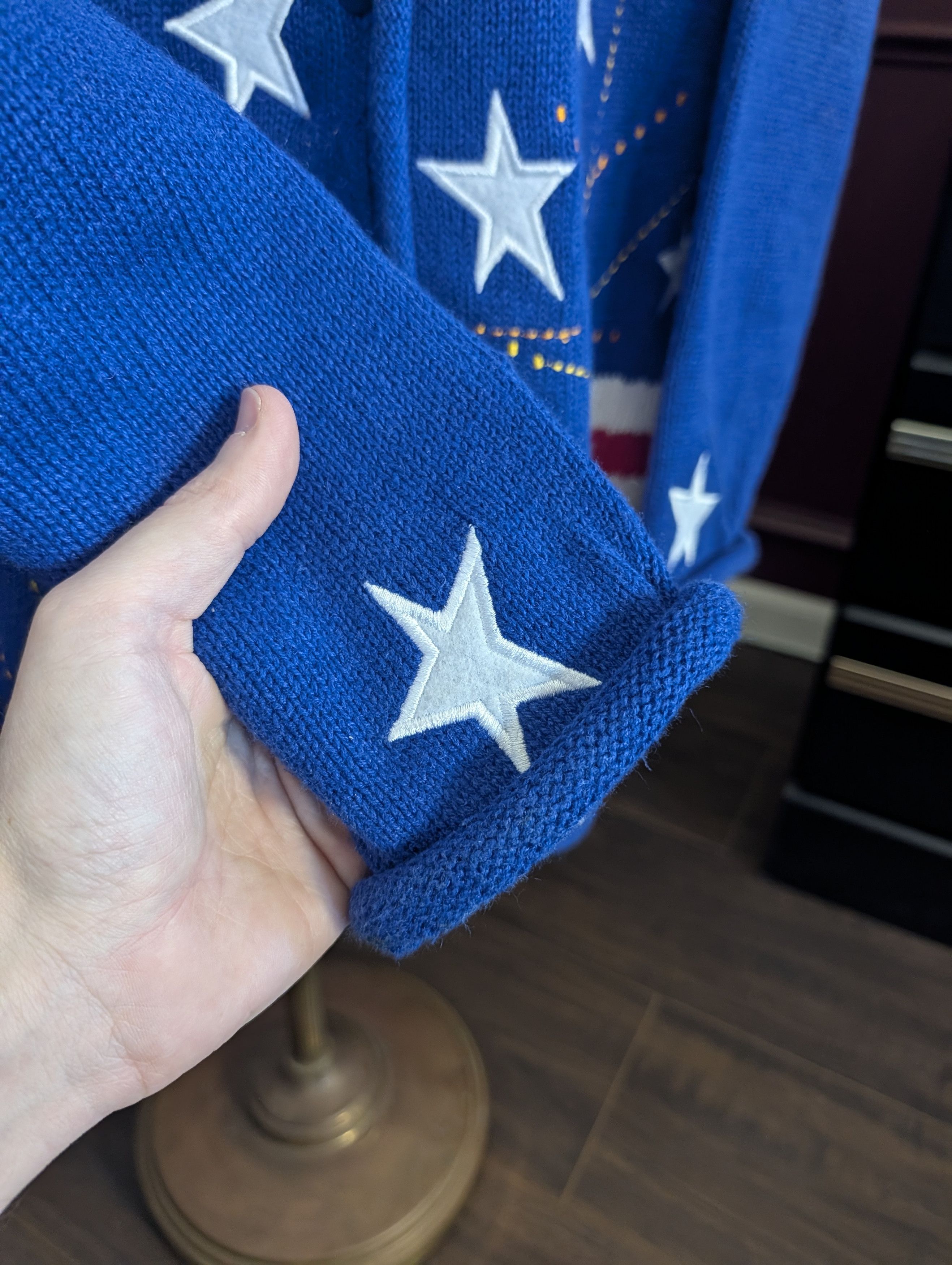 Quacker Factory Vintage RAMIE knit USA stars & stripes cardigan Med Size M / US 6-8 / IT 42-44 - 6 Thumbnail
