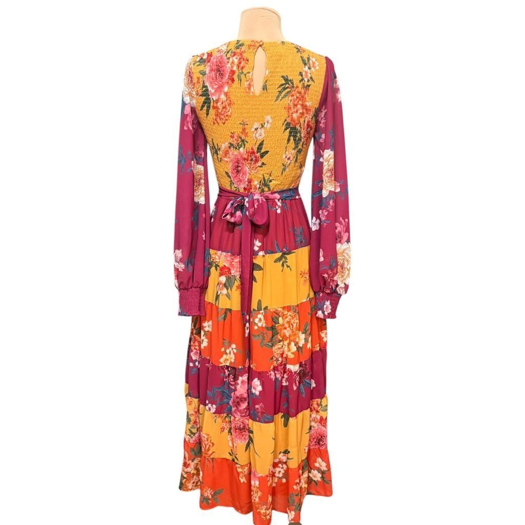 Other Floral Tiered Maxi Boho Dress Small Maroon Ochre Multi Peasa Size S / US 4 / IT 40 - 8 Thumbnail
