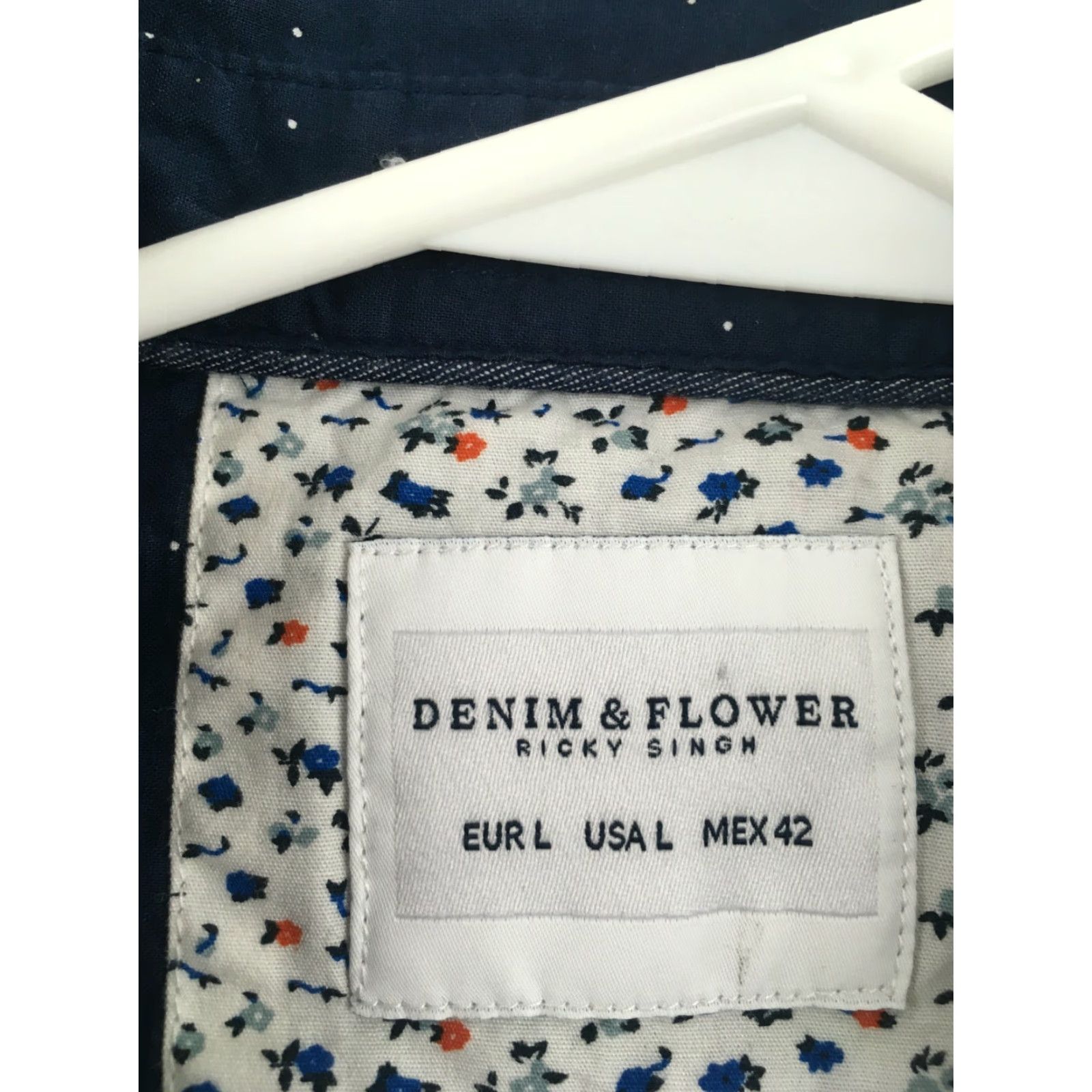 Denime Denim & Flower Shirt Men Large Navy Blue Button-Down Micro Dots Polka Dot Denim Shirt Regular Fit Size US L / EU 52-54 / 3 - 5 Thumbnail