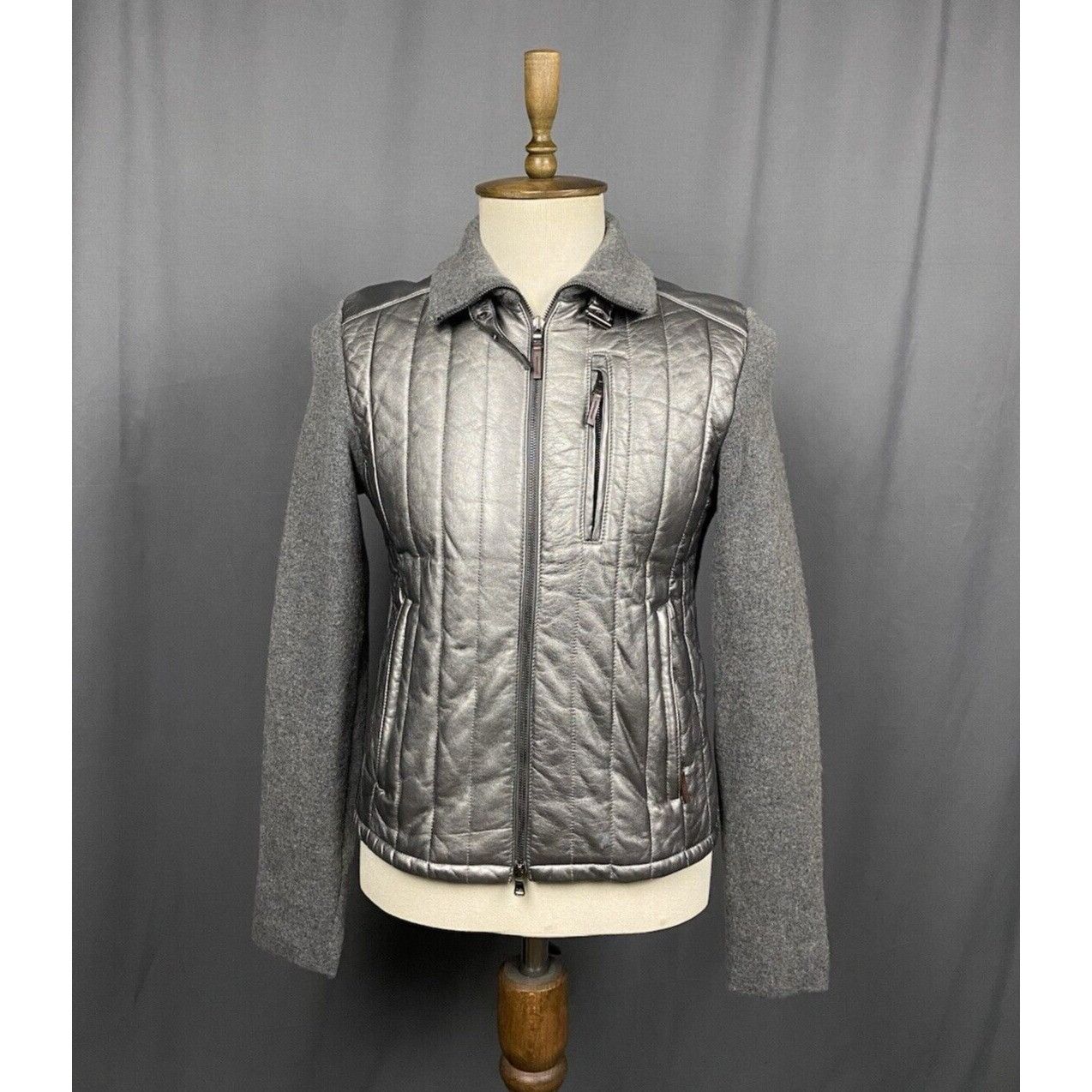 Ralph Lauren Ralph Lauren Men's Mettalic Gray Quilted Leather Wool Jacket Size US S / EU 44-46 / 1 - 1 Thumbnail