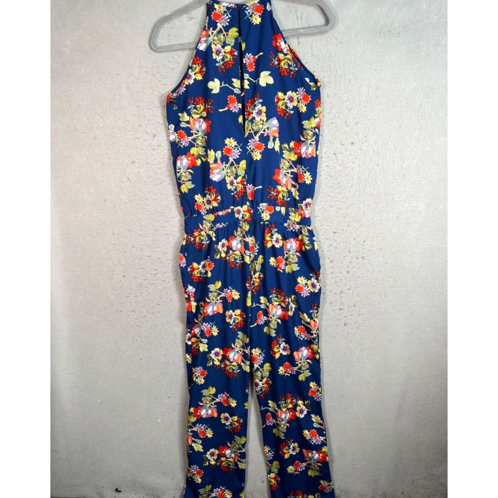 Vintage Walter Baker Floral Jumpsuit Blue Womens Small Sleeveless Halter Casual Size 28" / US 6 / IT 42 - 2 Thumbnail