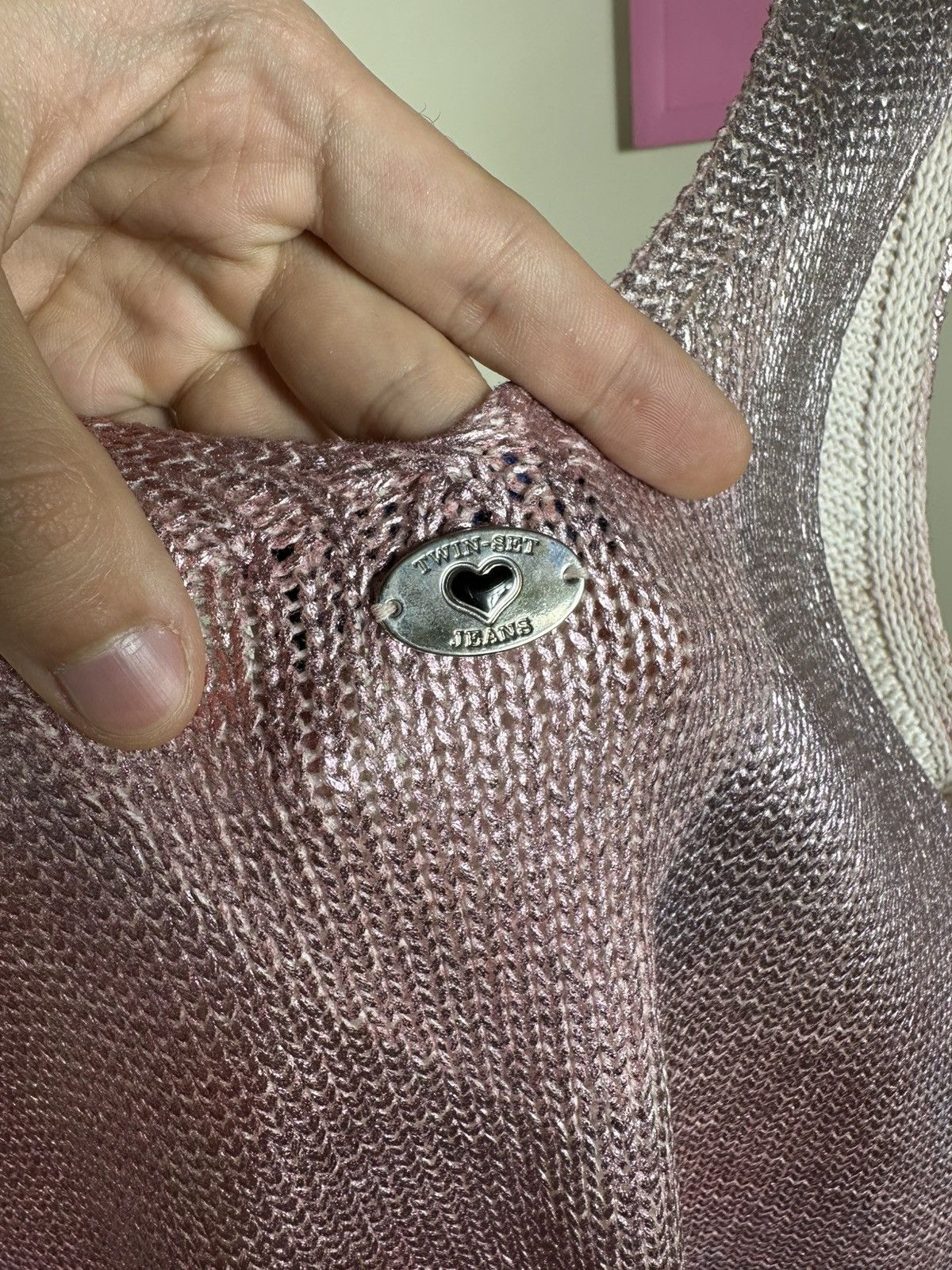 TWINSET Twin-Set Jeans Mini Dress Tank Top Knitted Metallic Pink Size S / US 4 / IT 40 - 15 Thumbnail