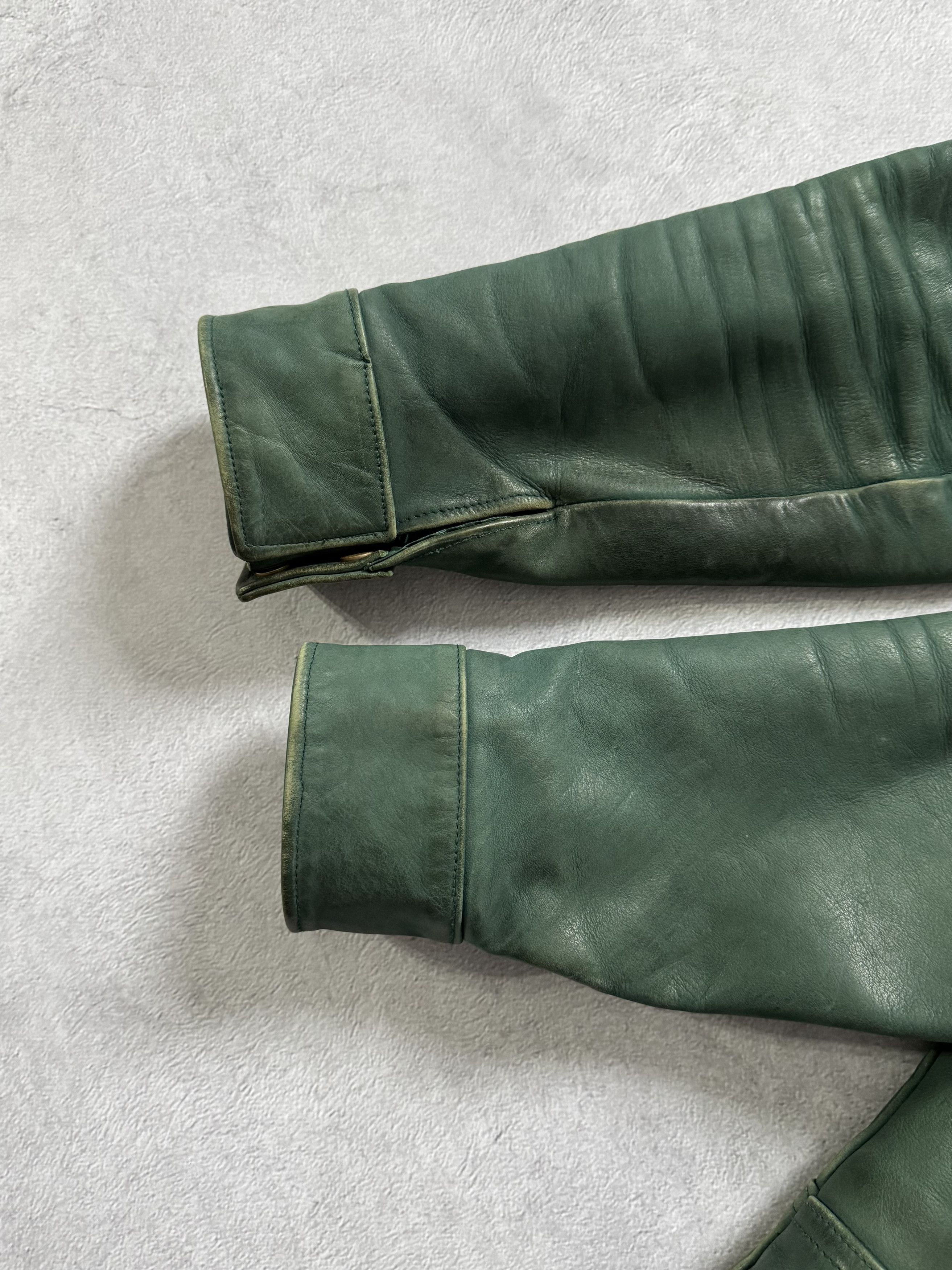 Vintage Vintage Green Bull Leather Asymmetric Biker Jacket Size US M / EU 48-50 / 2 - 13 Thumbnail