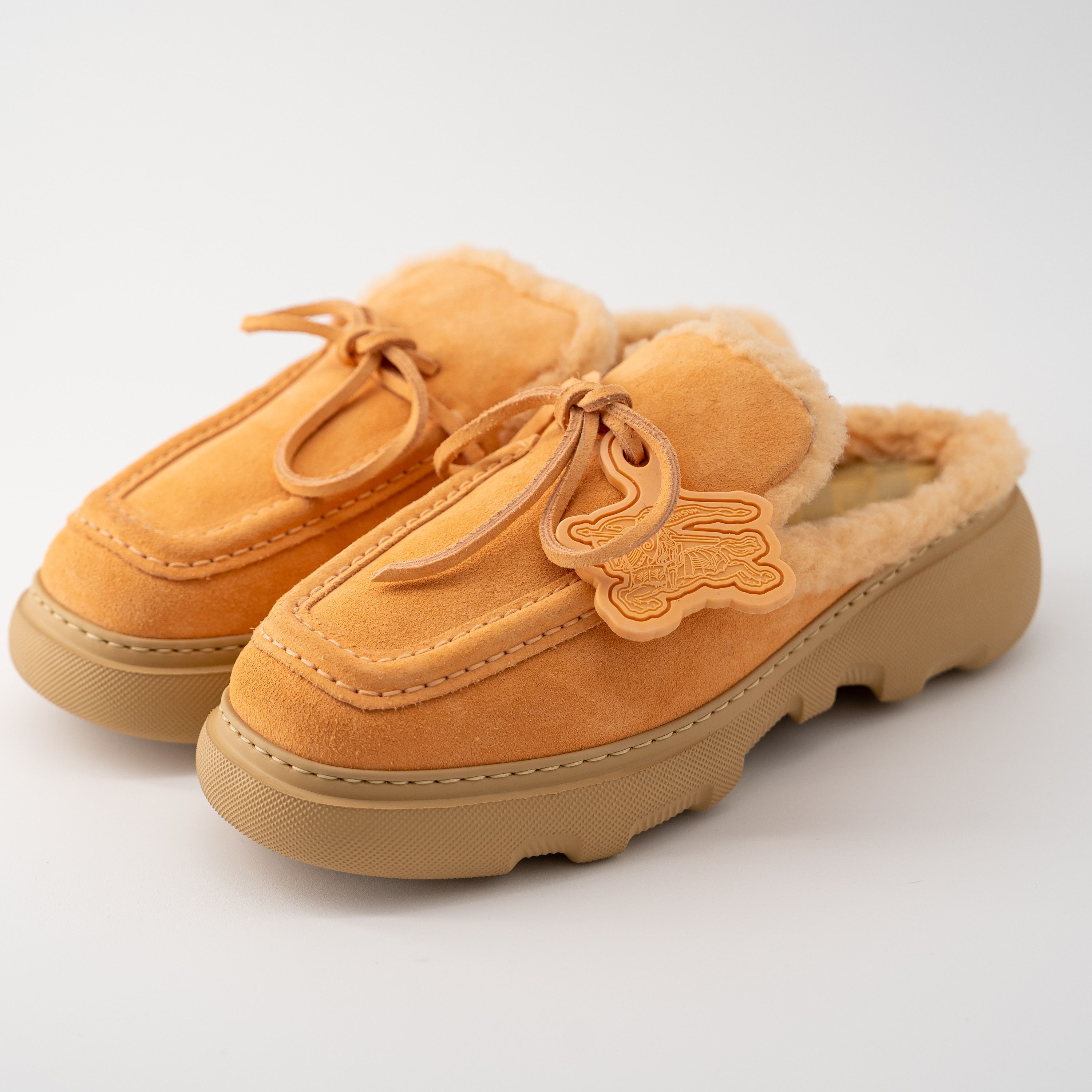 Burberry size 6.5us Burberry Stony fur lined suede mules peach orange Size US 6.5 / IT 36.5 - 1 Thumbnail