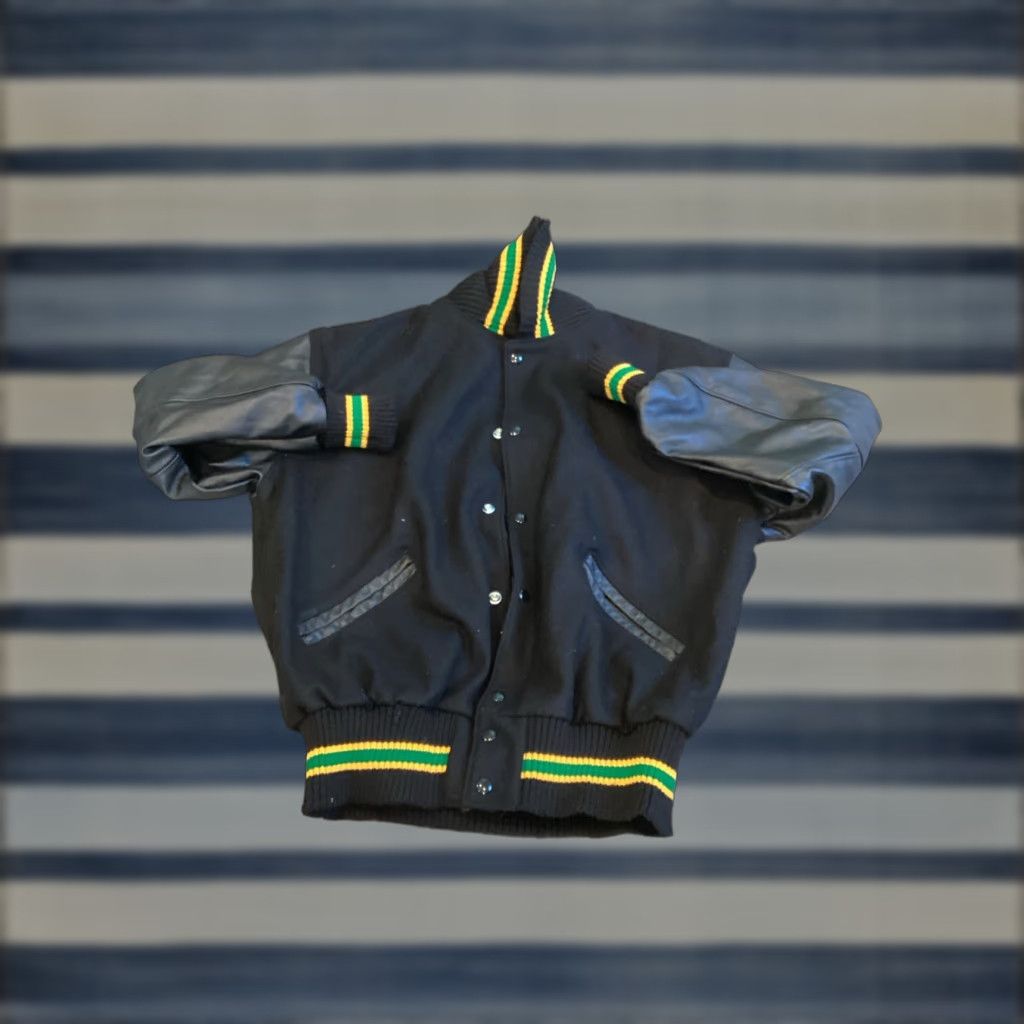 Vintage VINTAGE DeLong Wool & Leather Varsity Jacket - School | Black | Large | Mens Size US L / EU 52-54 / 3 - 1 Thumbnail