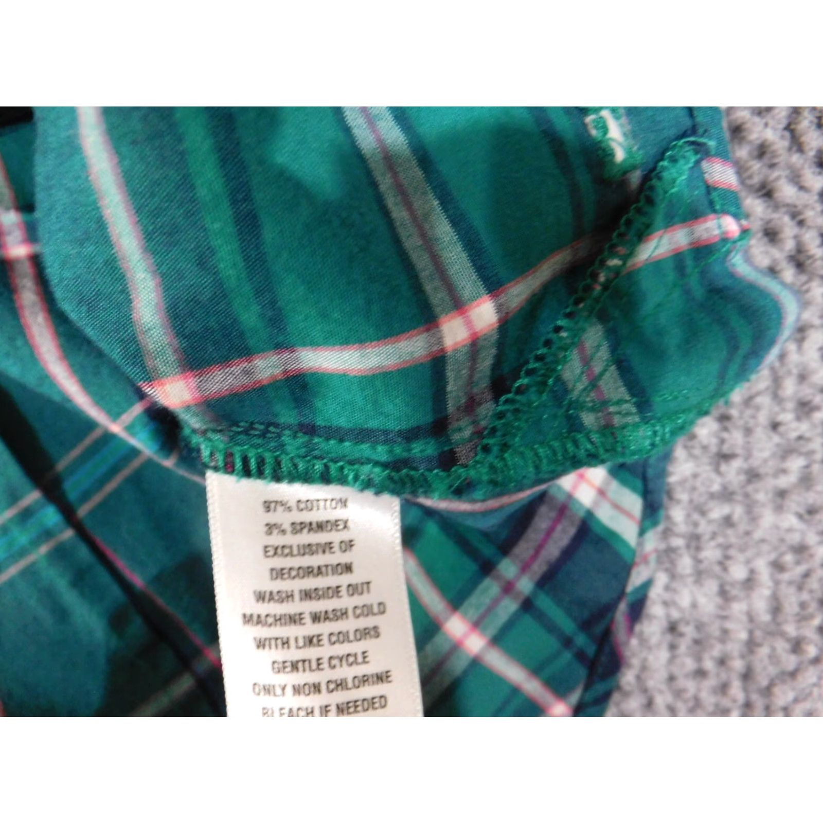 Vintage Crown & Ivy Button-Up Shirt Womens Medium Green Plaid Cotton Stretch V-Neck Long Sleeve Size M / US 6-8 / IT 42-44 - 6 Thumbnail