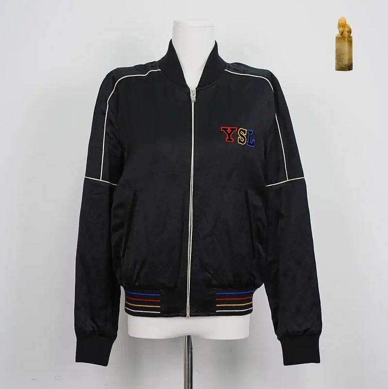 YSL Black Polyester Logo Jacket for Women 0089