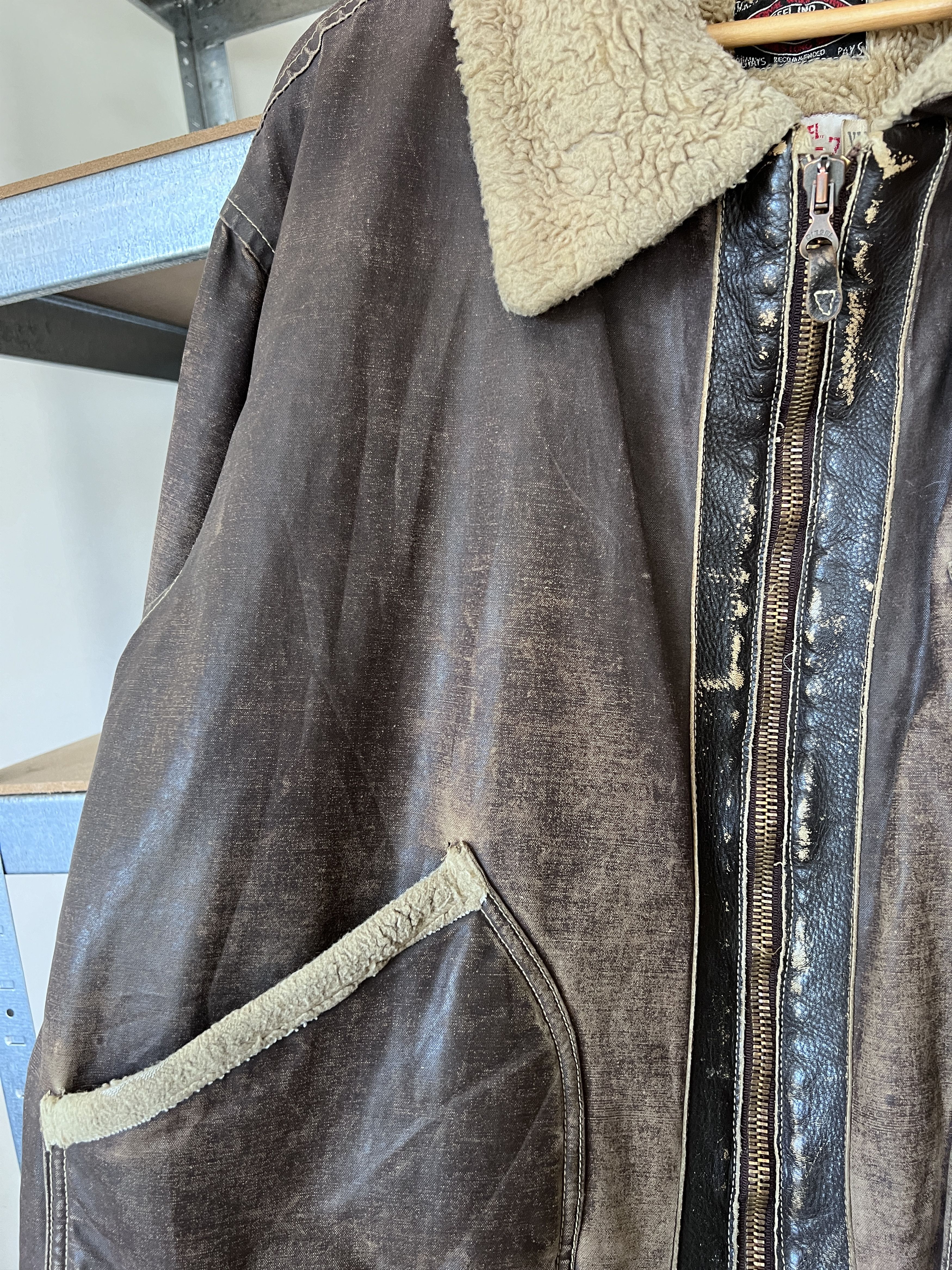 Diesel Diesel Vintage DMB 1955 Wax Sheepskin Distressed Jacket Size US XXL / EU 58 / 5 - 12 Thumbnail