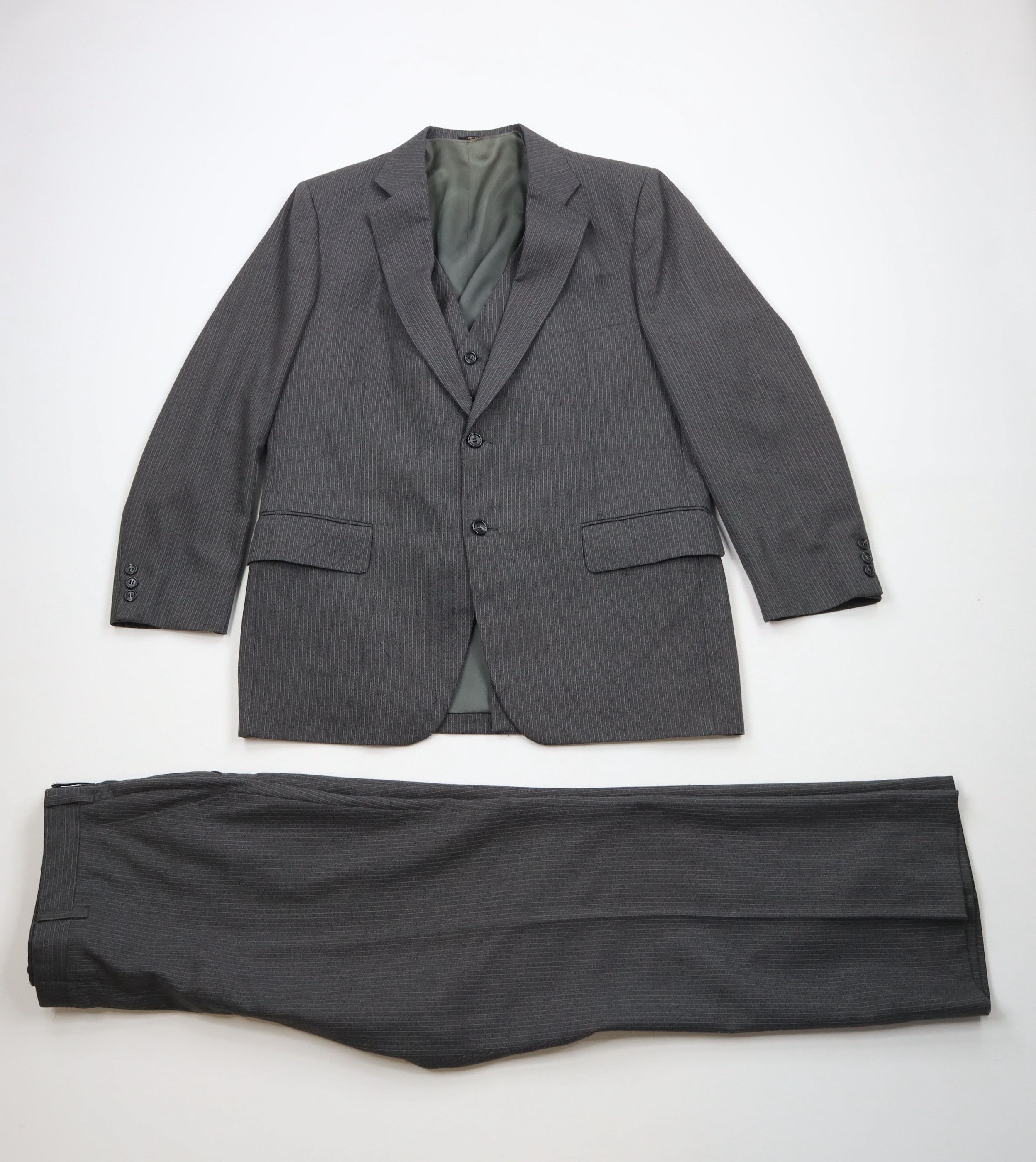 Vintage Vintage 70s Streetwear 3 Piece Wool Pinstriped Wedding Suit Size 44R - 1 Thumbnail