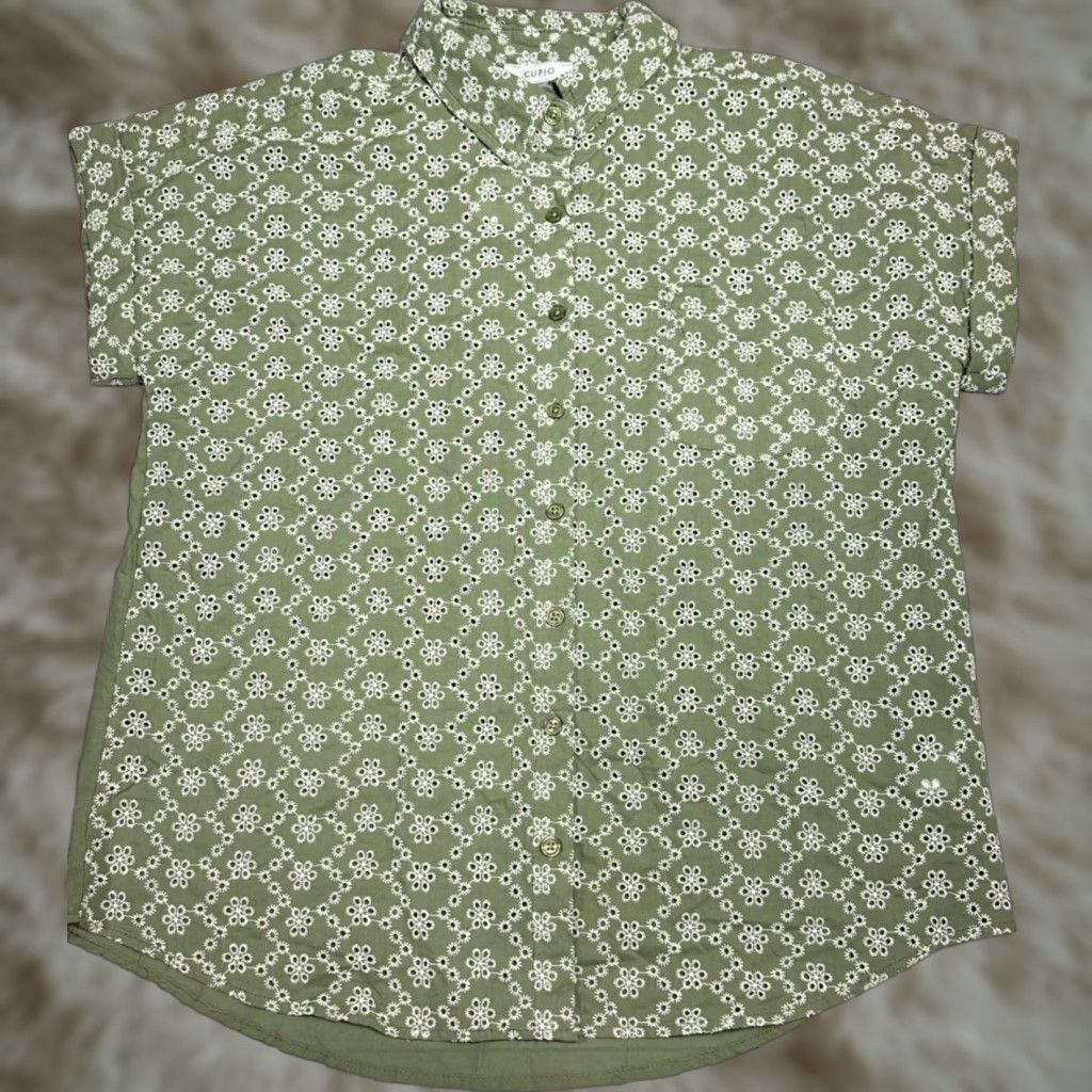 Vintage Cupio Womens Blouse Dolman Sleeve Button Front Medium Green Embroidered Size M / US 6-8 / IT 42-44 - 1 Thumbnail