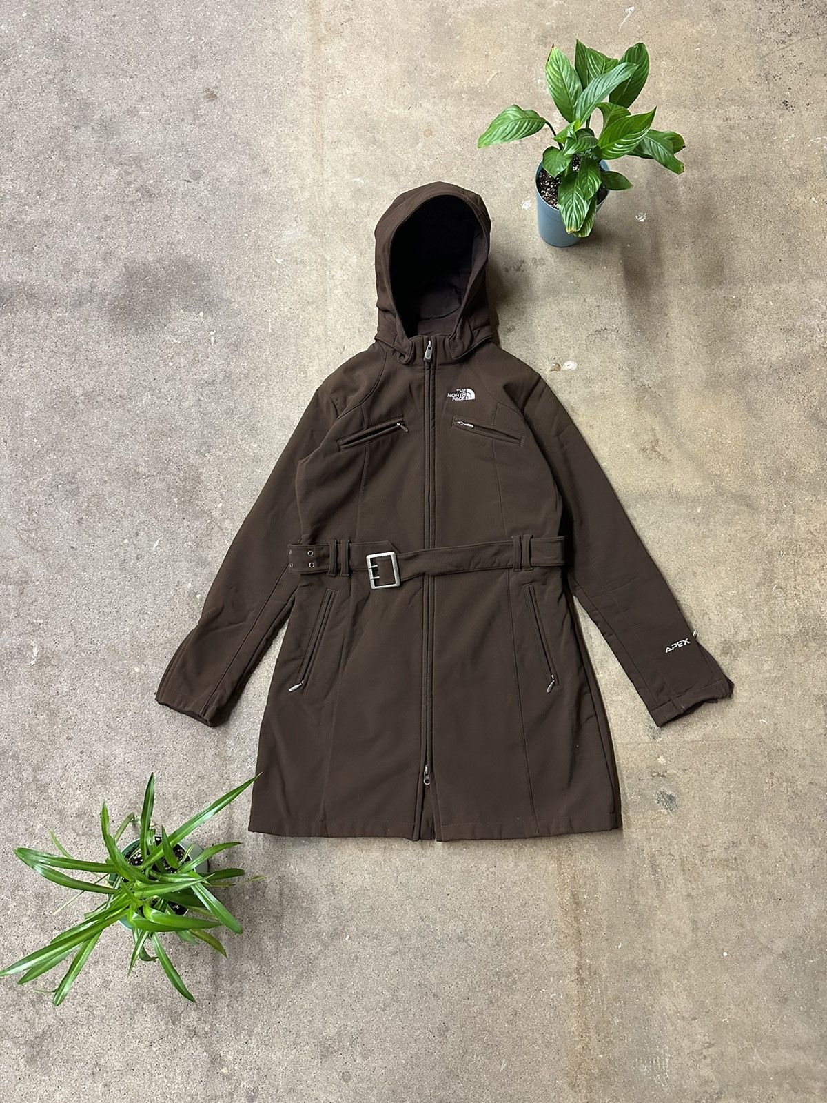 image of The North Face Mocha Apex Long Jacket W/belt Small in Brown, Women's