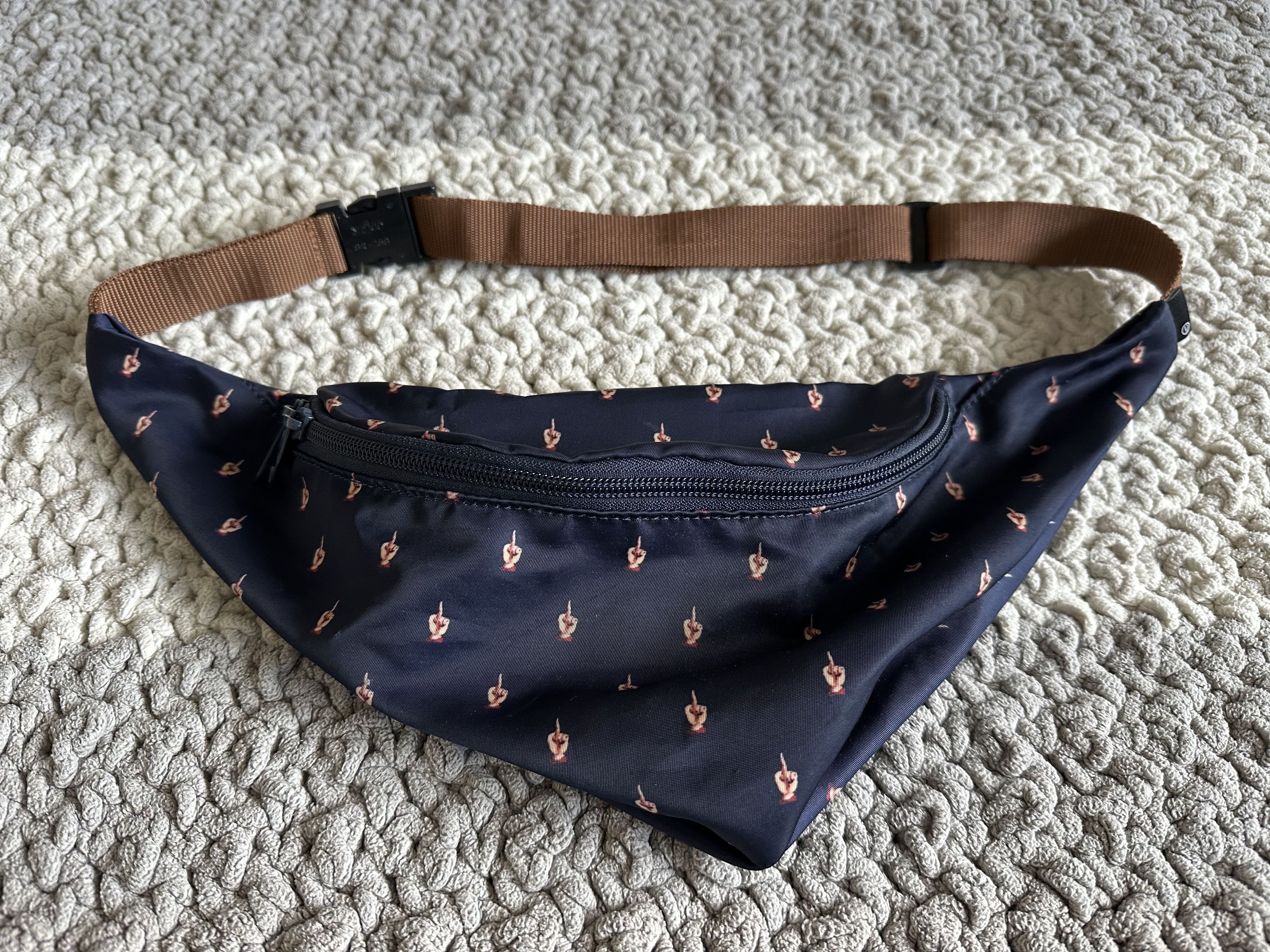 image of Undercover Middle Finger Hip Bag in Navy, Men's