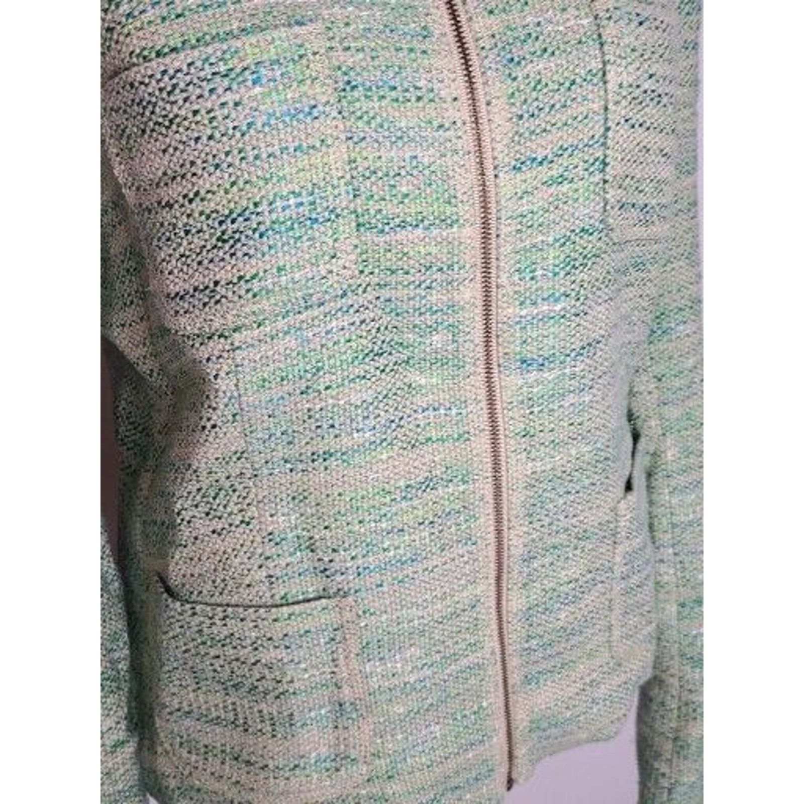 J. Jill J. Jill Women's Blazer No Collar Tweed Zip Jacket Green Size M / US 6-8 / IT 42-44 - 2 Thumbnail