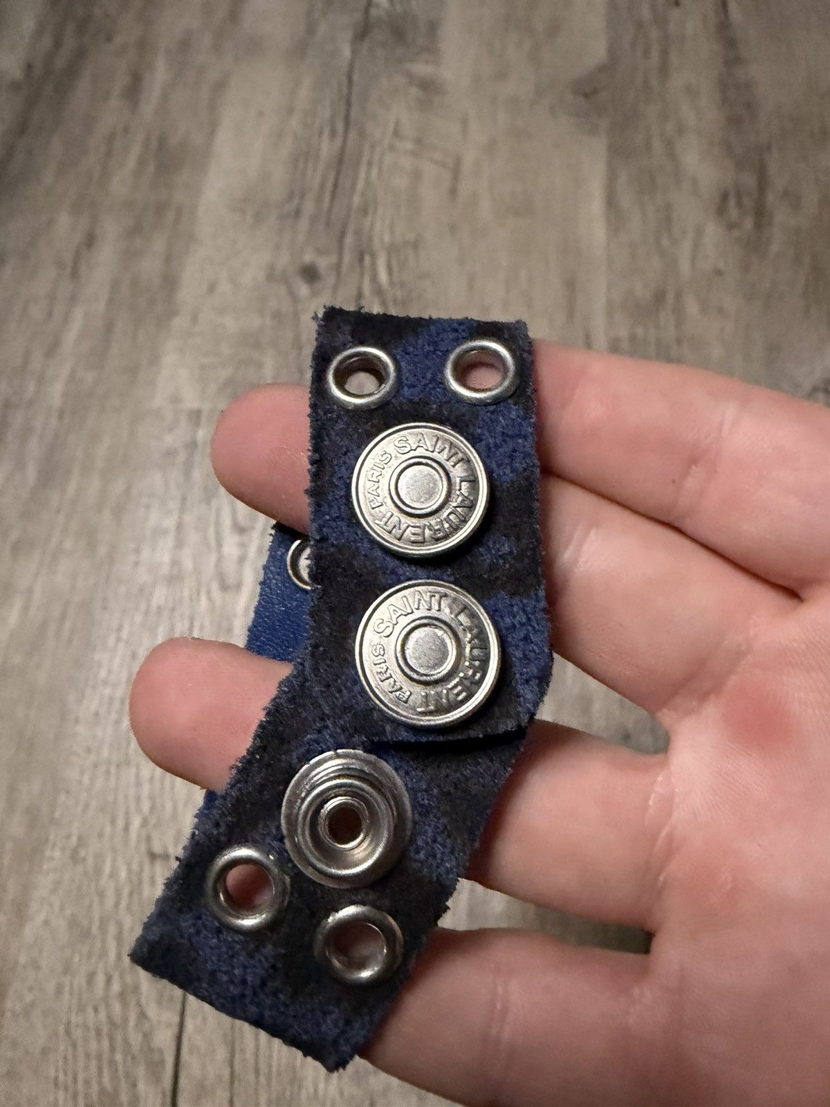 Saint Laurent Paris Sample hedi blue black leopard Studded Leather Cuff bracelet Size ONE SIZE - 4 Thumbnail