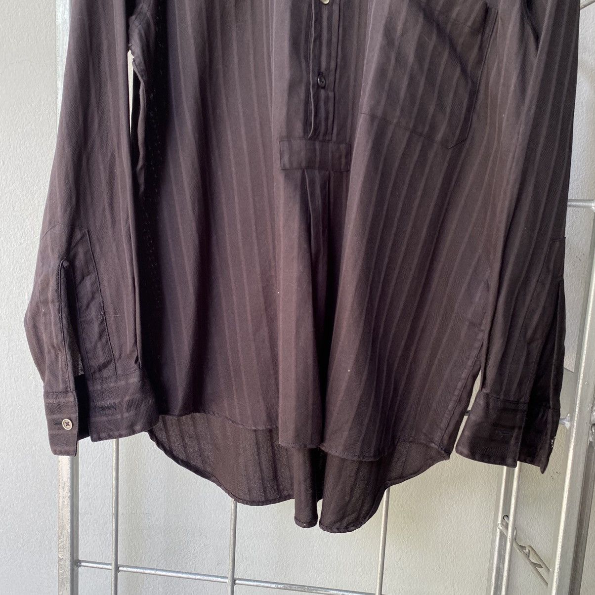 Paul Smith Paul Smith Dark Brown Half-Placket Pinstripe Shirt Size L / US 10 / IT 46 - 5 Thumbnail