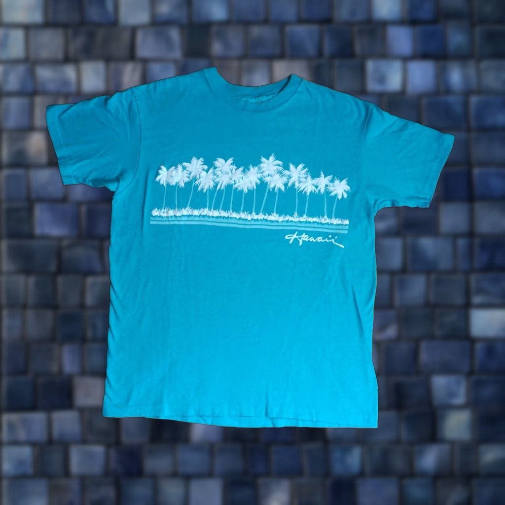 Hanes VINTAGE Hanes T-Shirt Hawaii Palm Blue 90s 80s USA Made Surf Tee Mens L Size US L / EU 52-54 / 3 - 1 Thumbnail