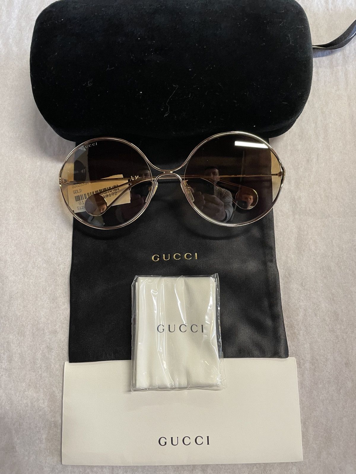 Gucci Gucci GG 0253S 005 Shiny Endura Gold Metal Round Sunglasses Size ONE SIZE - 8 Thumbnail