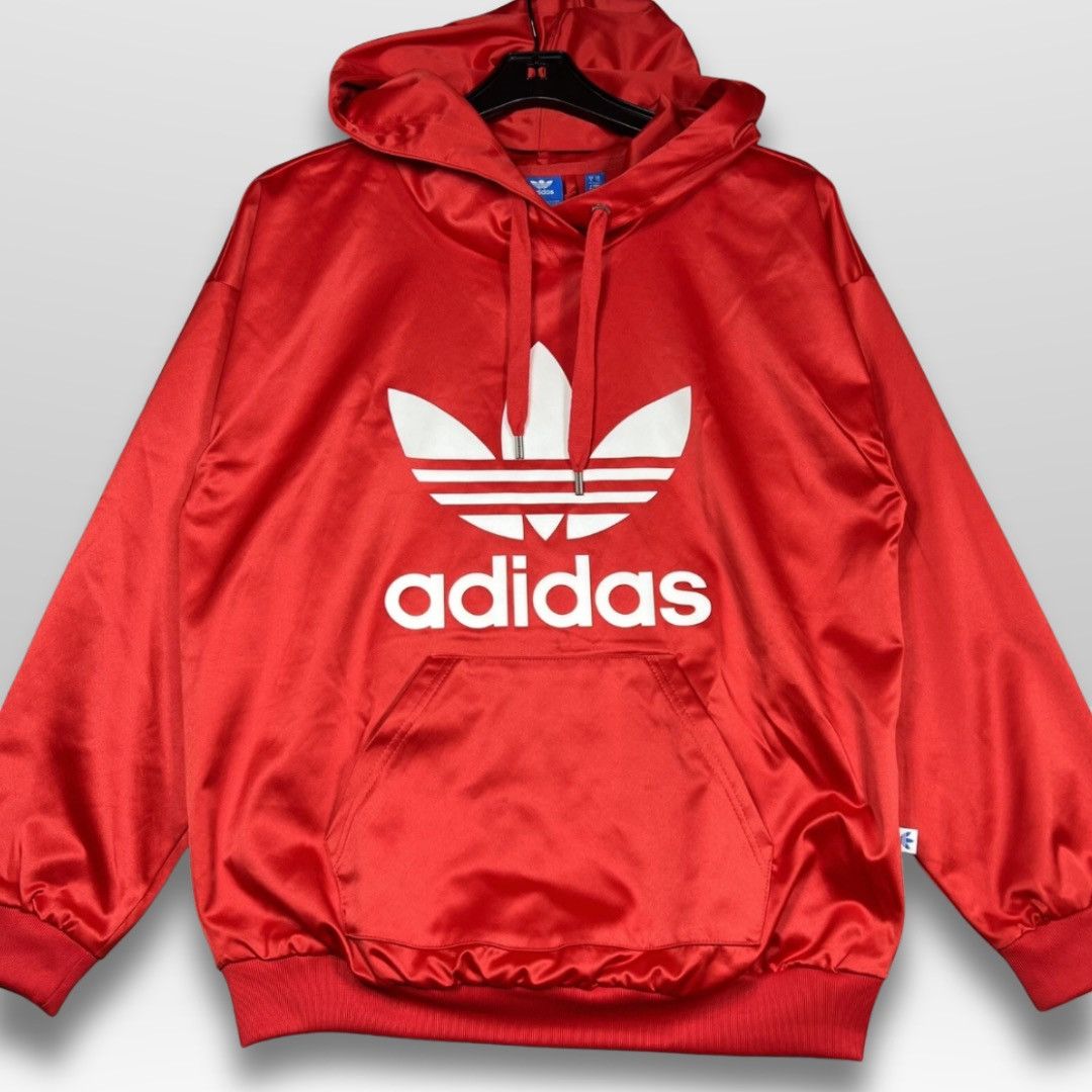 Adidas Adidas Originals Trefoil Red Satin Pullover Hoodie Size US XS / EU 42 / 0 - 2 Thumbnail
