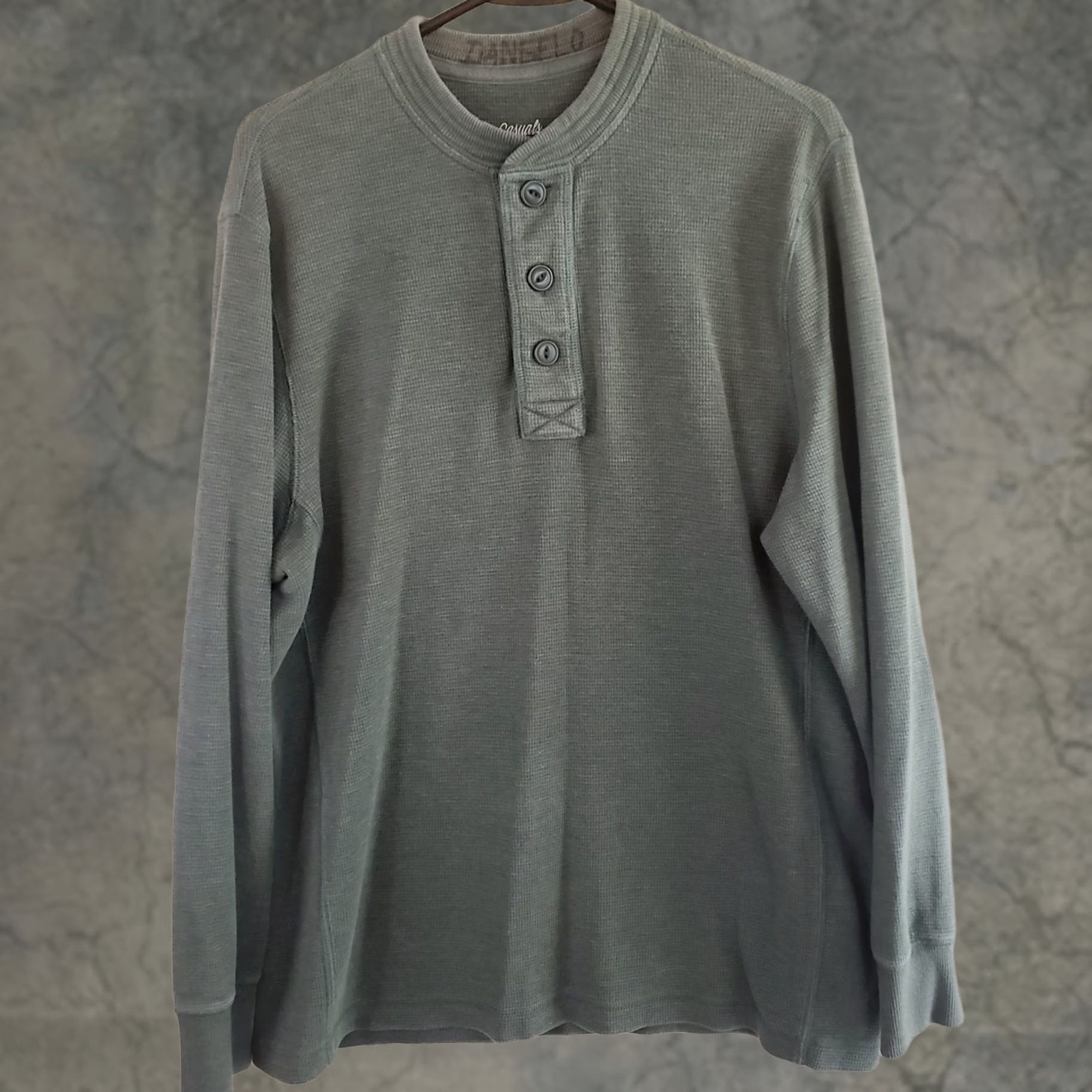 Roundtree & Yorke Casuals Henley Shirt Men M Green Long Sleeve Thermal Outdoor Waffle Knit Size US M / EU 48-50 / 2 - 1 Thumbnail
