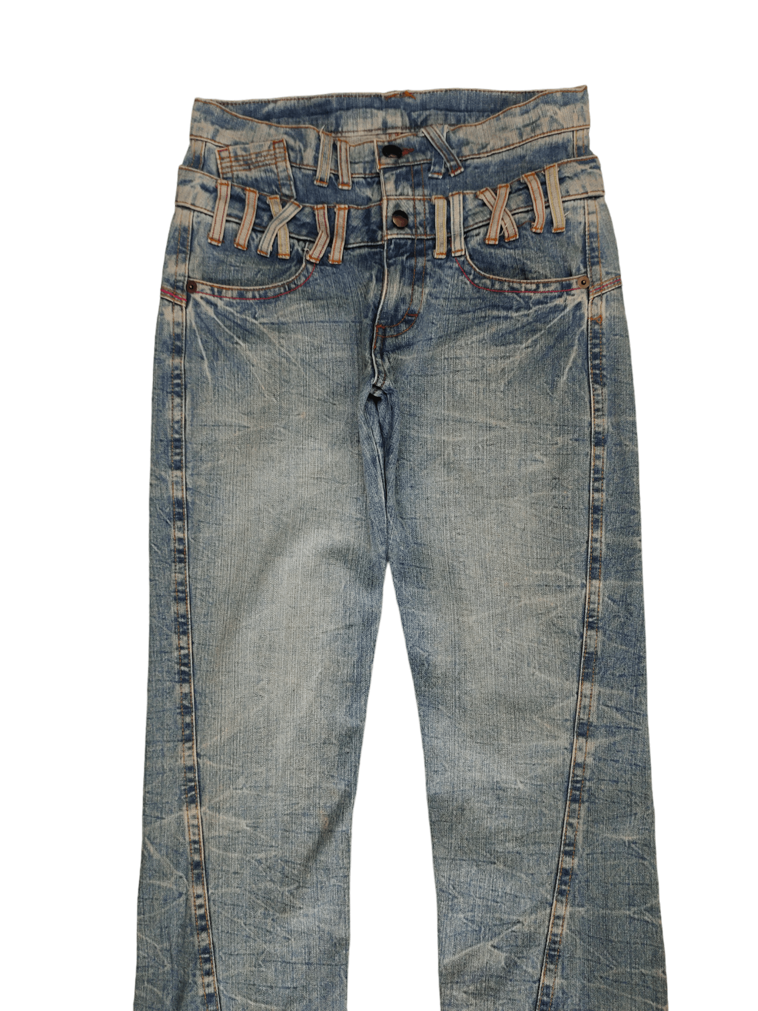 Japanese Brand Vintage 90s Japan Love & Peace Double Waist Clawmark Jeans Size US 31 - 10 Thumbnail