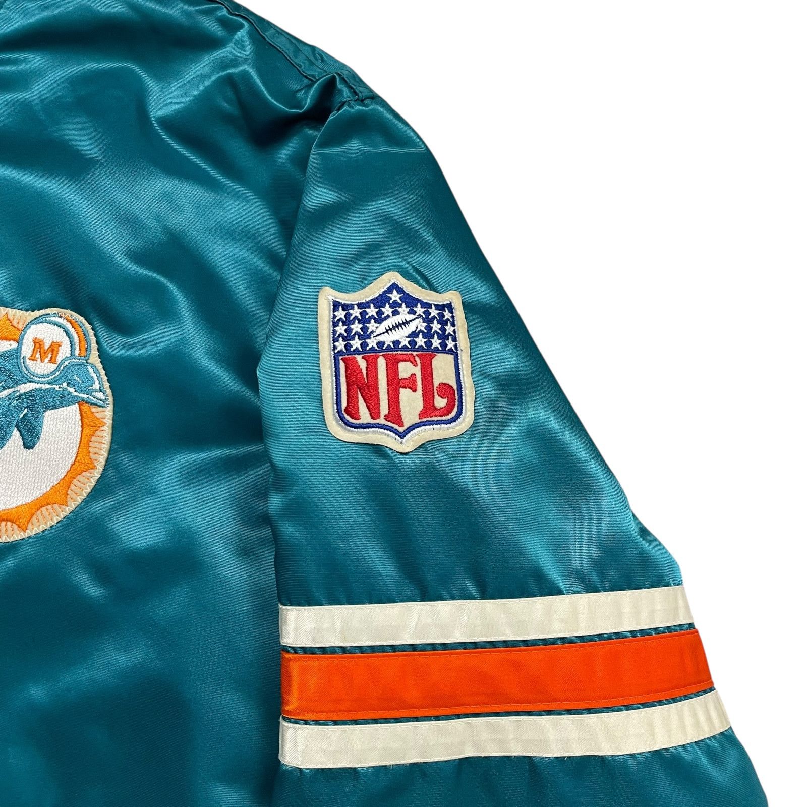 NFL VTG 90s MIAMI DOLPHINS STARTER SATIN JACKET SPELL OUT Sz L Size US L / EU 52-54 / 3 - 6 Thumbnail