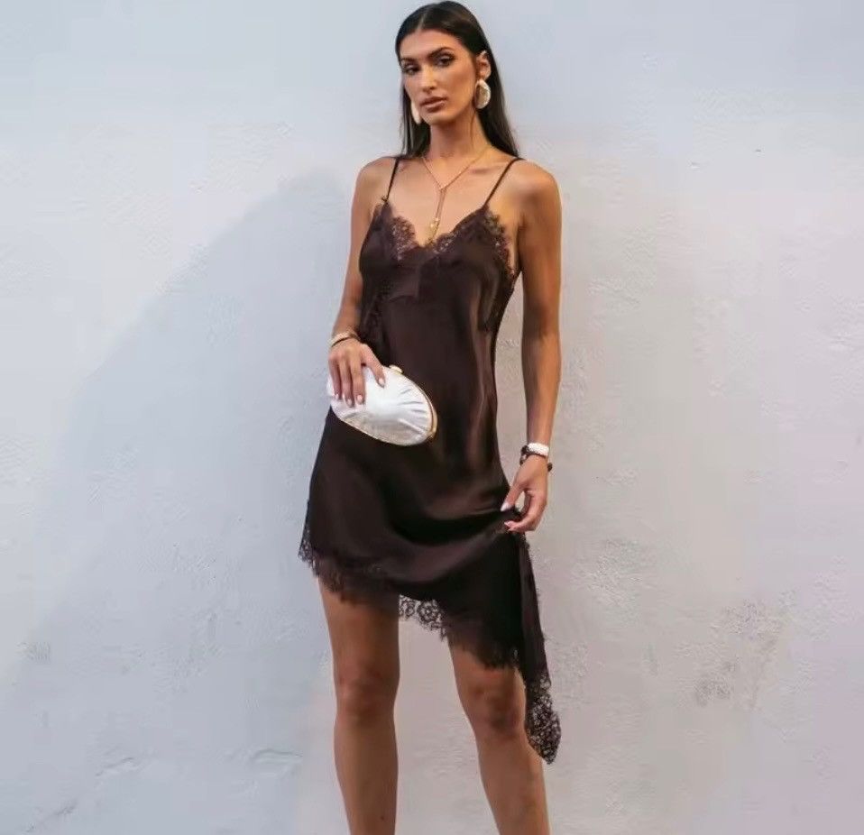 Other Luxury Brown satin dress Size S / US 4 / IT 40 - 1 Thumbnail