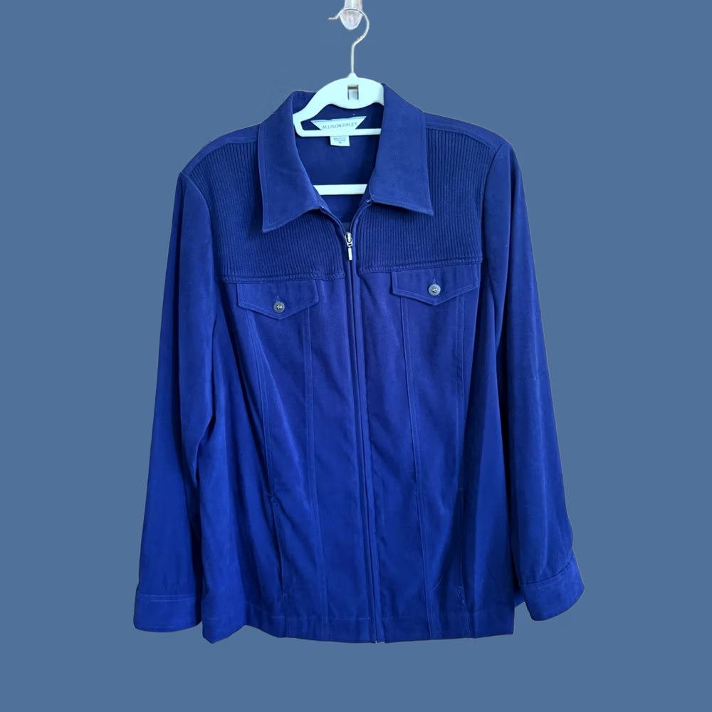 Vintage NAVY Jacket Womens 16 Shirt City Classic Basic Office Core Zipper Long Sleeve Polyester Microfiber Size XXL / US 16-18 / IT 52-54 - 1 Thumbnail