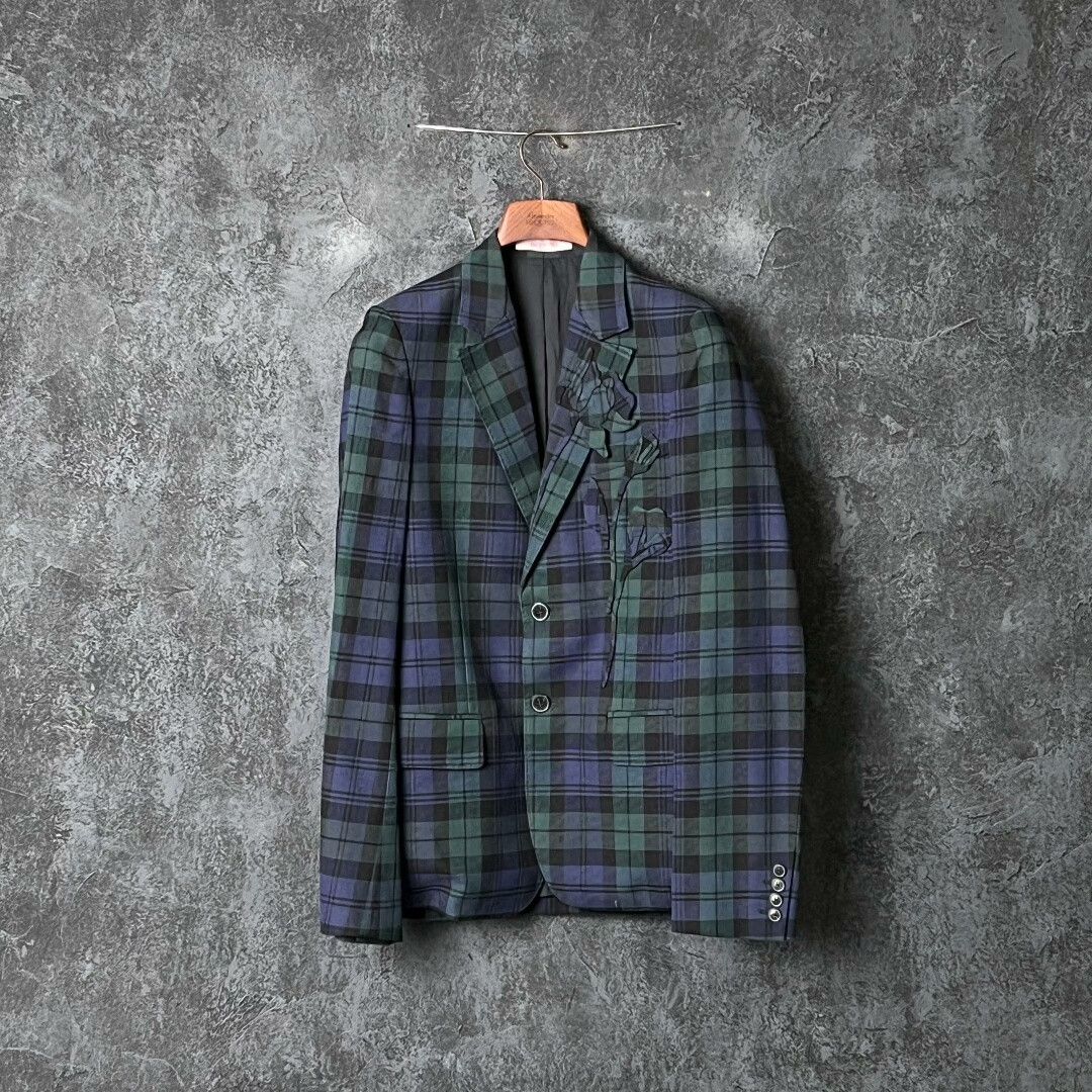 Valentino Blue Green Plaid Floral Blazer
