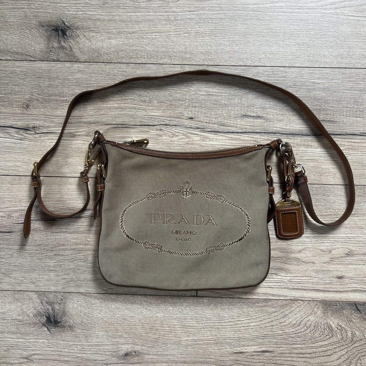 Prada Prada Crossbody Mini Bag Cloth Leather Big Logo Size ONE SIZE - 1 Thumbnail