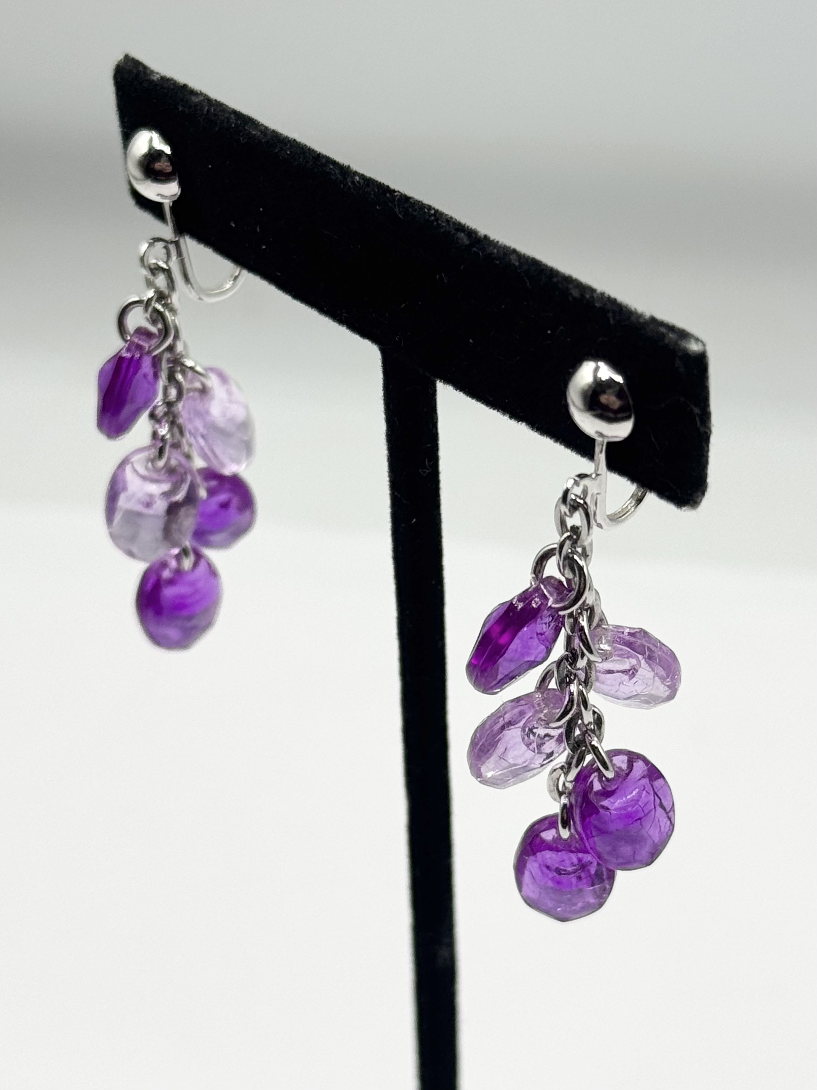 Other Vintage Sarah Coventry purple acrylic crystal dangle drop ea Size ONE SIZE - 1 Thumbnail