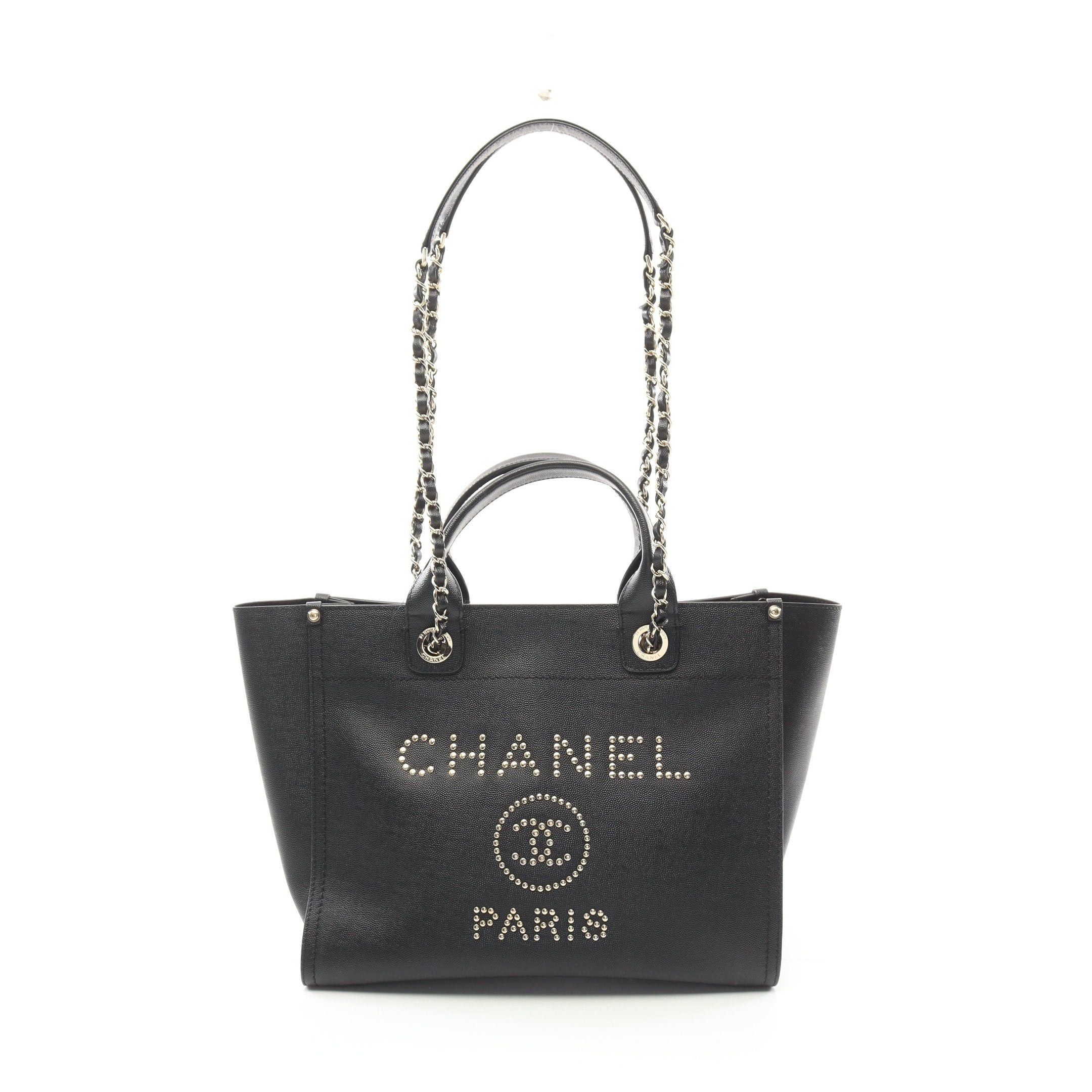 Chanel Chanel Deauville Chain Shoulder Bag Tote Caviar Skin Black Gold Hardware Studs Size ONE SIZE - 1 Thumbnail