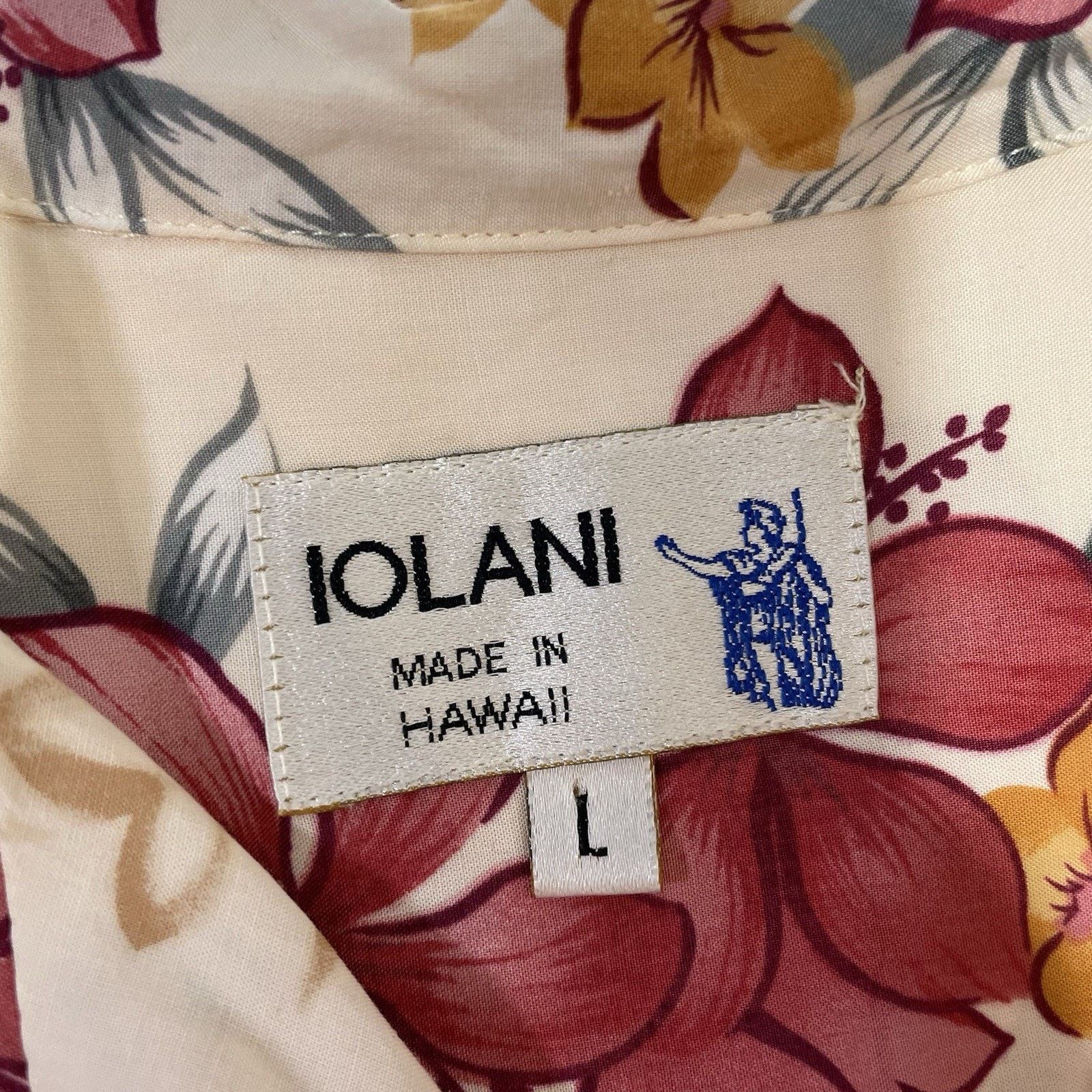 IOLANI VTG Iolani Men’s Floral Hibiscus Beige Hawaiian Shirt Large Size US L / EU 52-54 / 3 - 3 Thumbnail