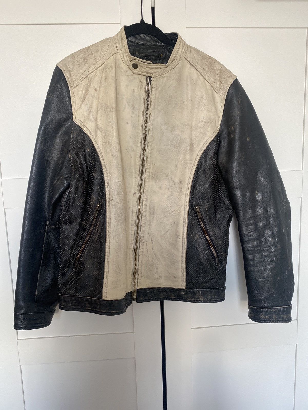 M. Julian × Wilsons Leather Two-Tone black and cream leather moto jacket Size US M / EU 48-50 / 2 - 1 Thumbnail