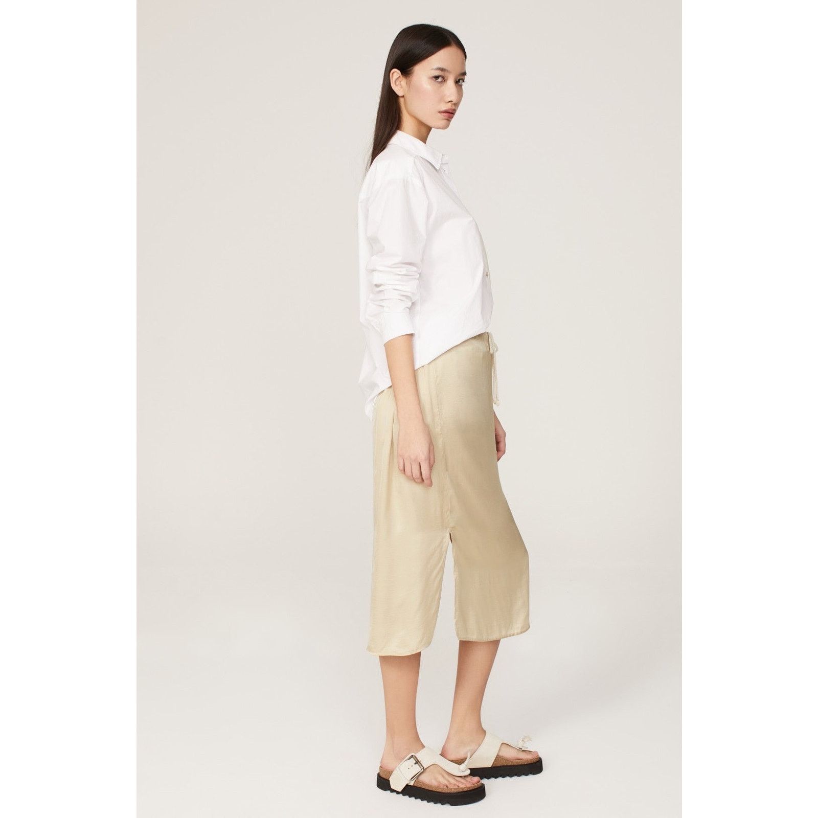 DONNI. RTR Donni Sz S/M Beige Satin Silky Cinch Slip Midi Skirt Size 27" / US 4 / IT 40 - 2 Thumbnail