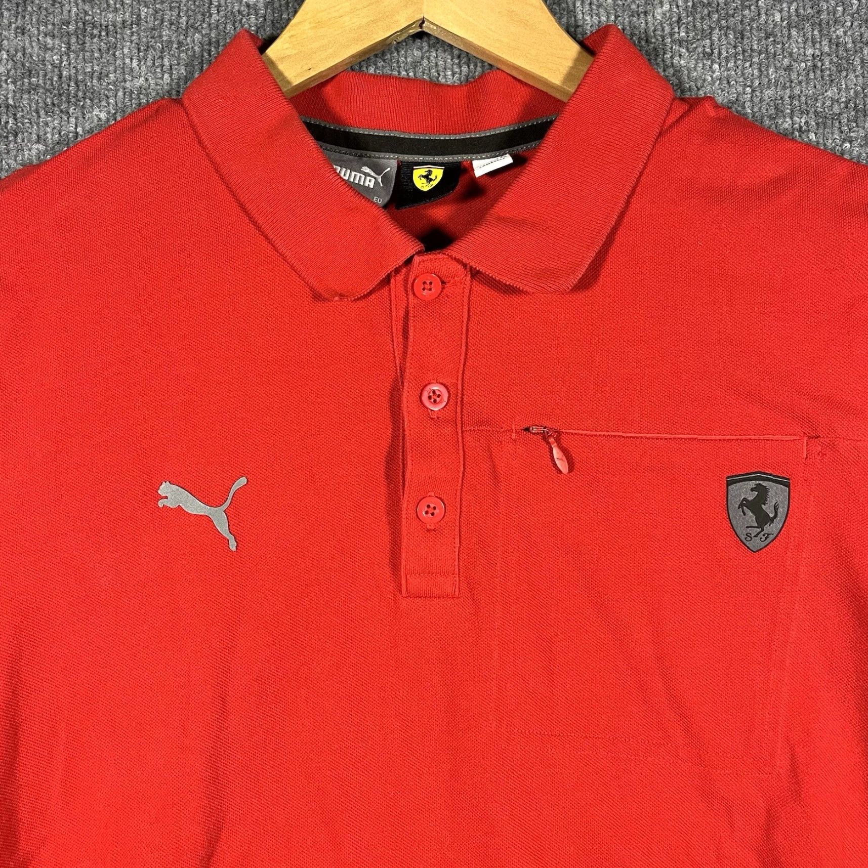 Puma PUMA Polo Shirt Mens Large Red Scuderia Ferrari Racing Team F1 Italia Short Sleeve Collared 100% Cotton Sports Size US L / EU 52-54 / 3 - 2 Thumbnail