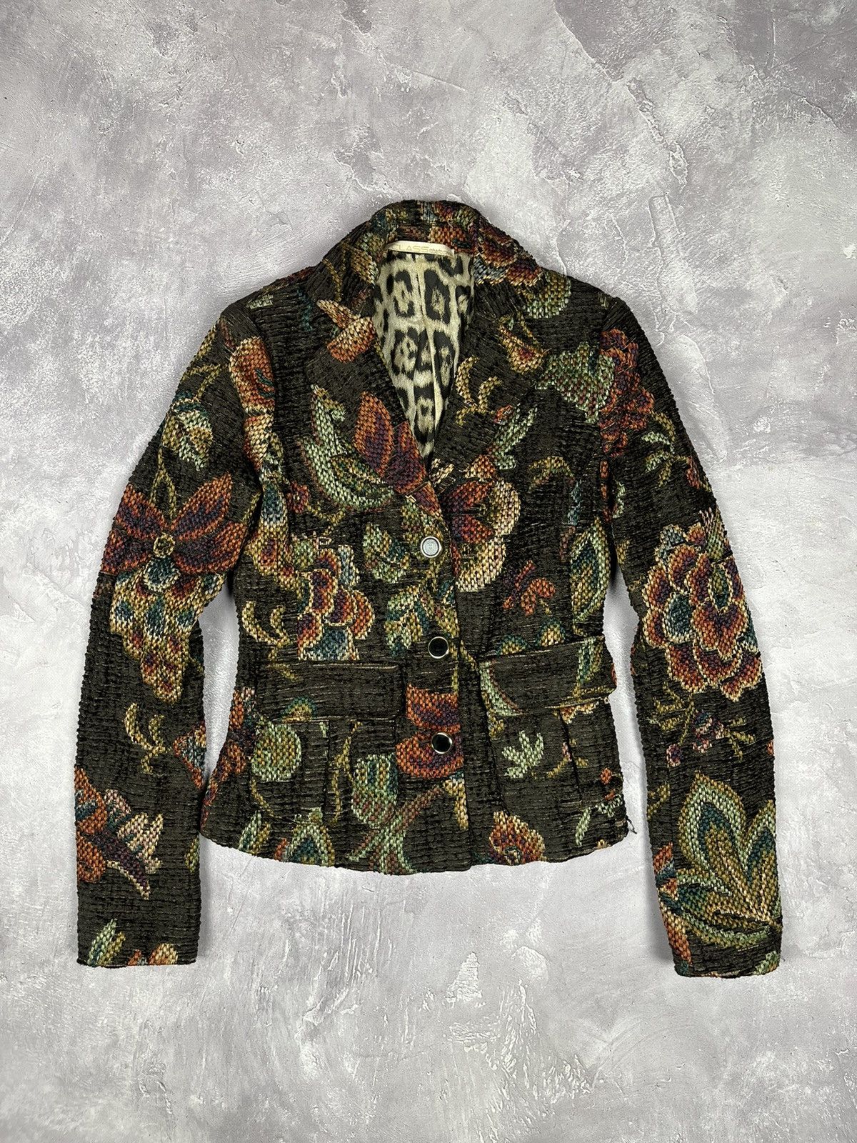 Vintage Roberto Cavalli Floral Flowers Knitted Blazer Jacket