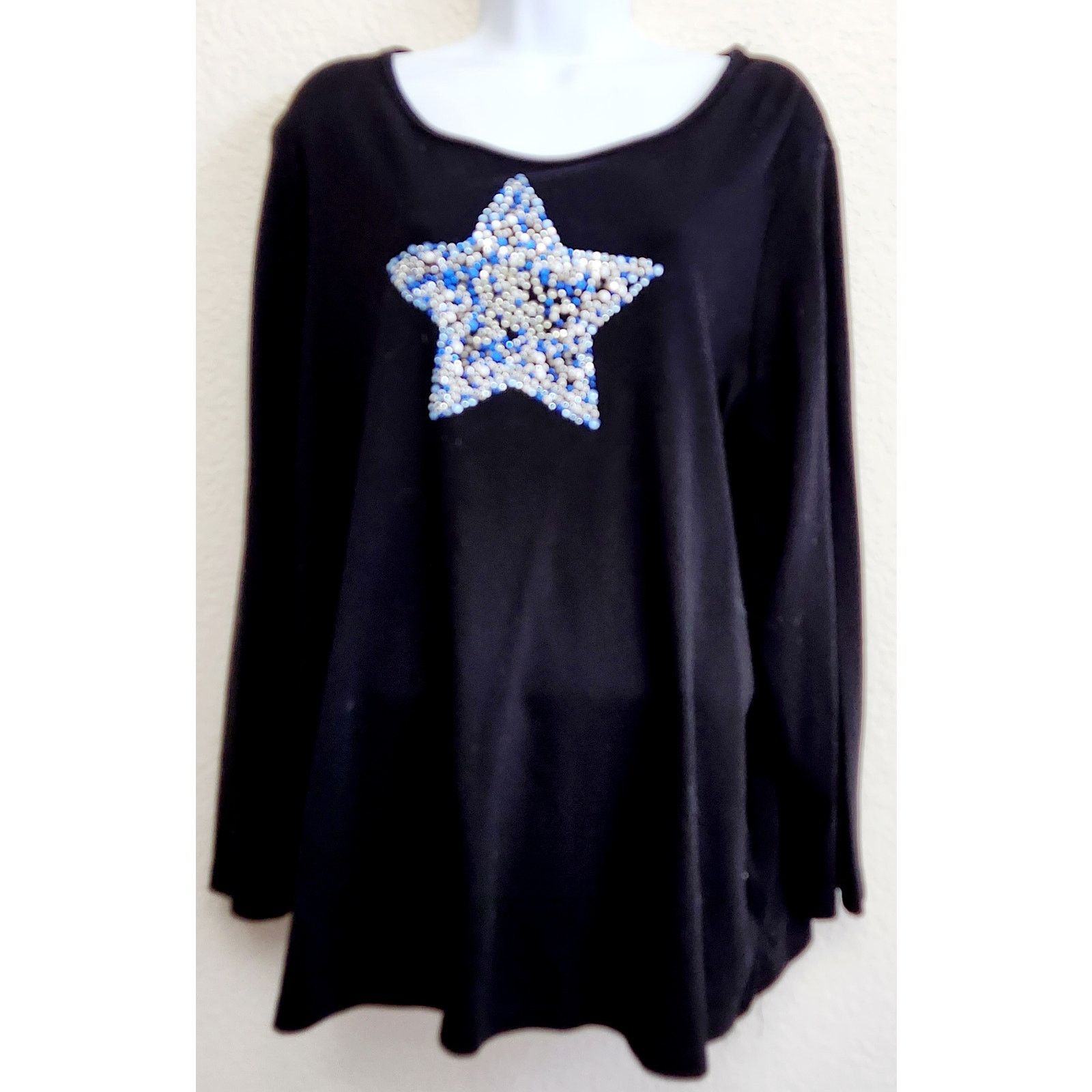 Other Quacker Factory Black Blue Rhinestone Star Top 2X Plus Size XXL / US 16-18 / IT 52-54 - 1 Thumbnail
