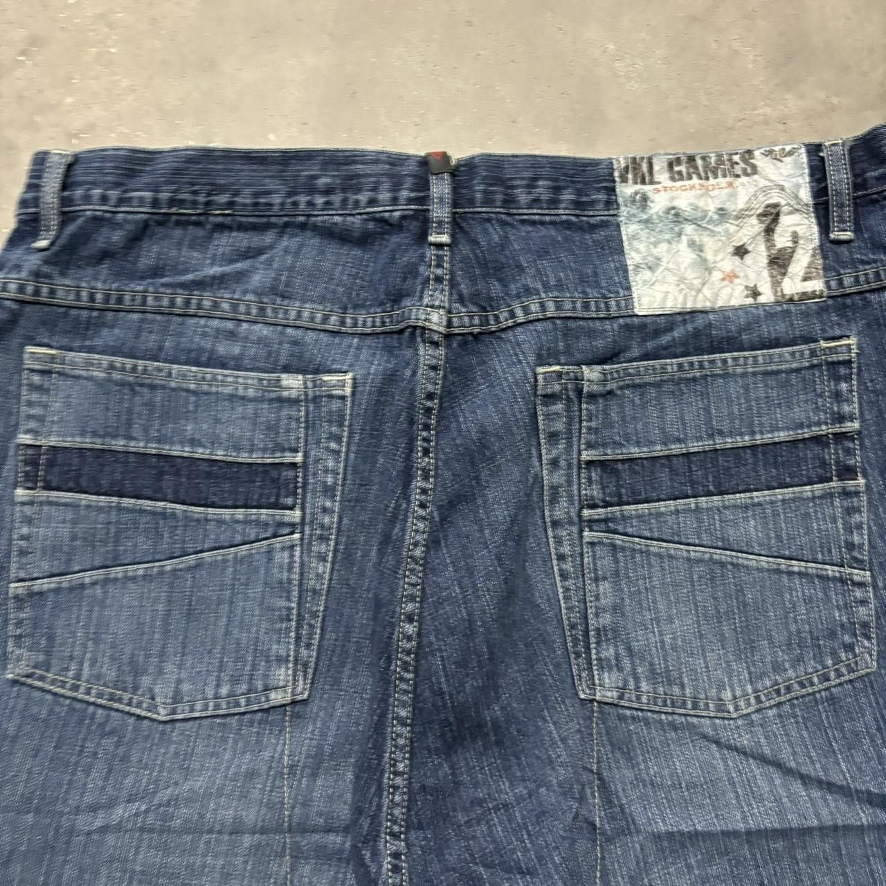 Japanese Brand × Vintage Crazy Vintage Y2K/2000s Super Baggy Grunge Dark Wash Skater Jean Shorts Jorts! Size US 40 / EU 56 - 5 Thumbnail