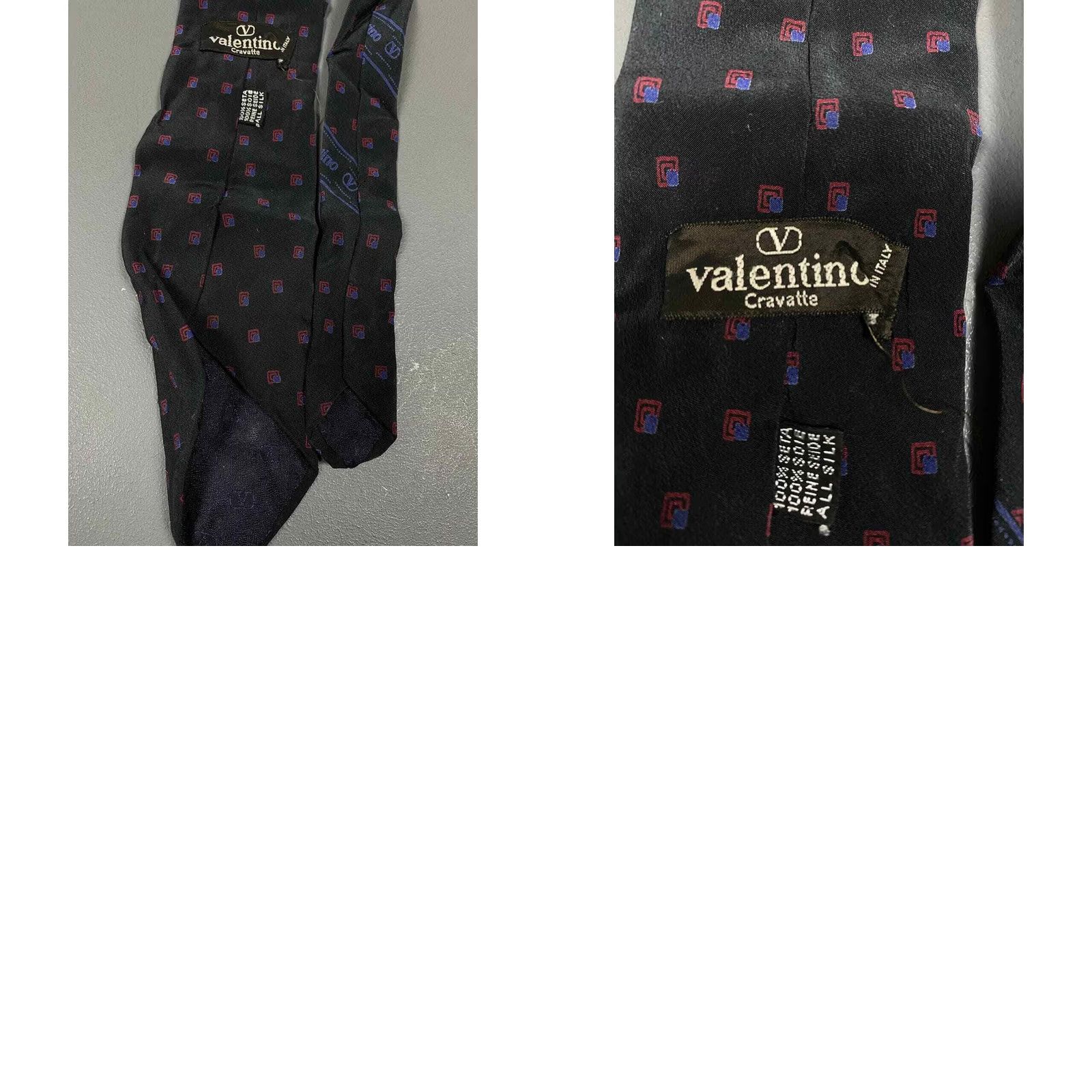 Valentino VALENTINO Black Silk Dotted Tie Vintage Made in Italy Geometric Logo Tie Mens Silk Blend Pattern Geometric Size ONE SIZE - 8 Thumbnail