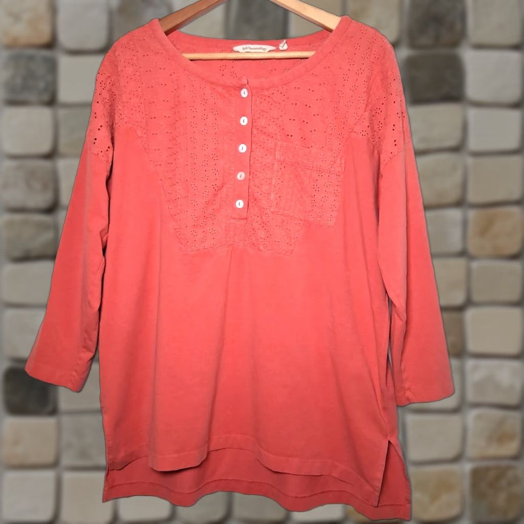 Soft Surroundings Soft Surroundings Henley Shirt Tunic L Coral Knit Eyelet Button Up Long Sleeve Casual Womens Size L / US 10 / IT 46 - 1 Thumbnail