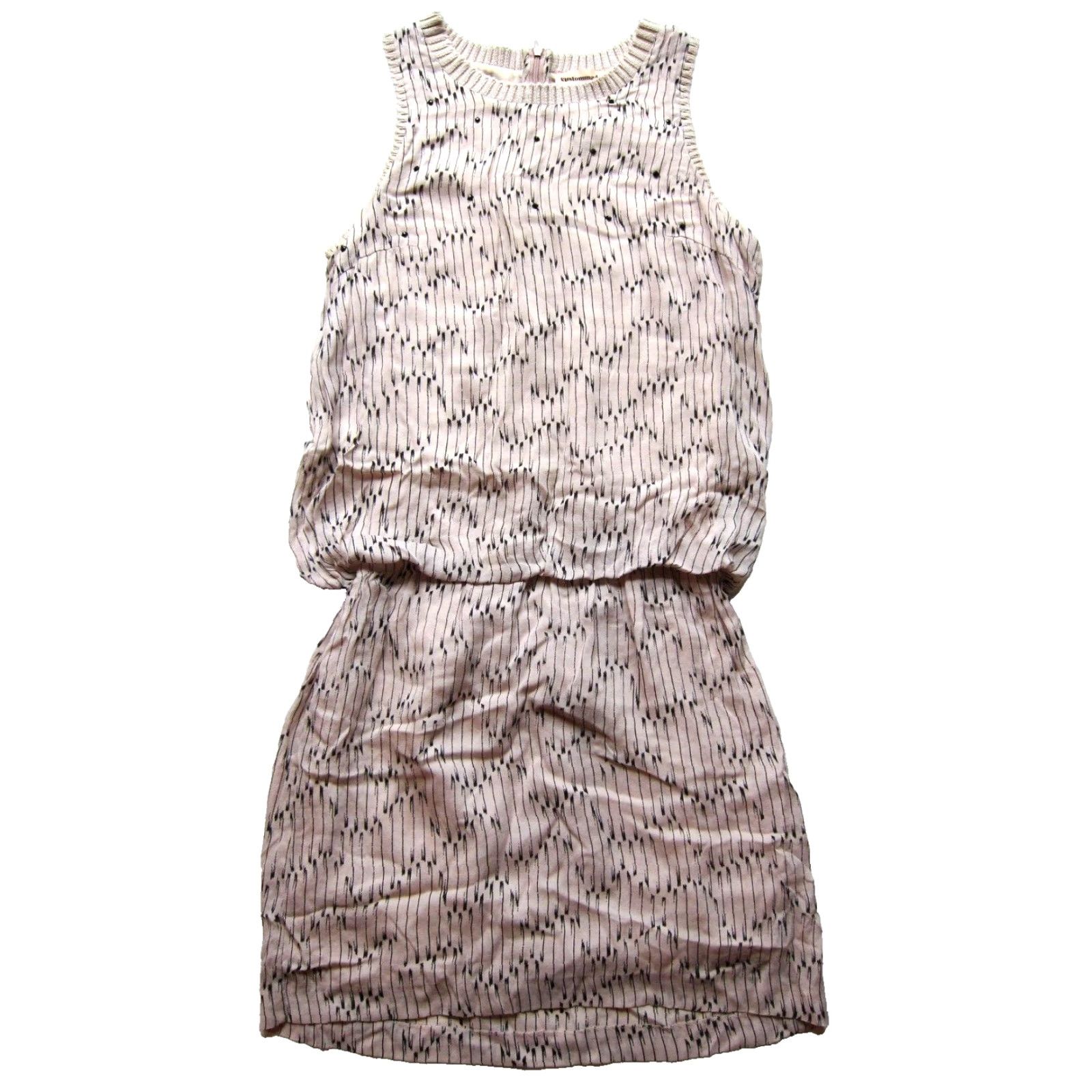 Pinko Custommade 100% Silk Pink Black Stripe Beaded Sleeveless Tank Dress Small EU 36 Size S / US 4 / IT 40 - 2 Thumbnail