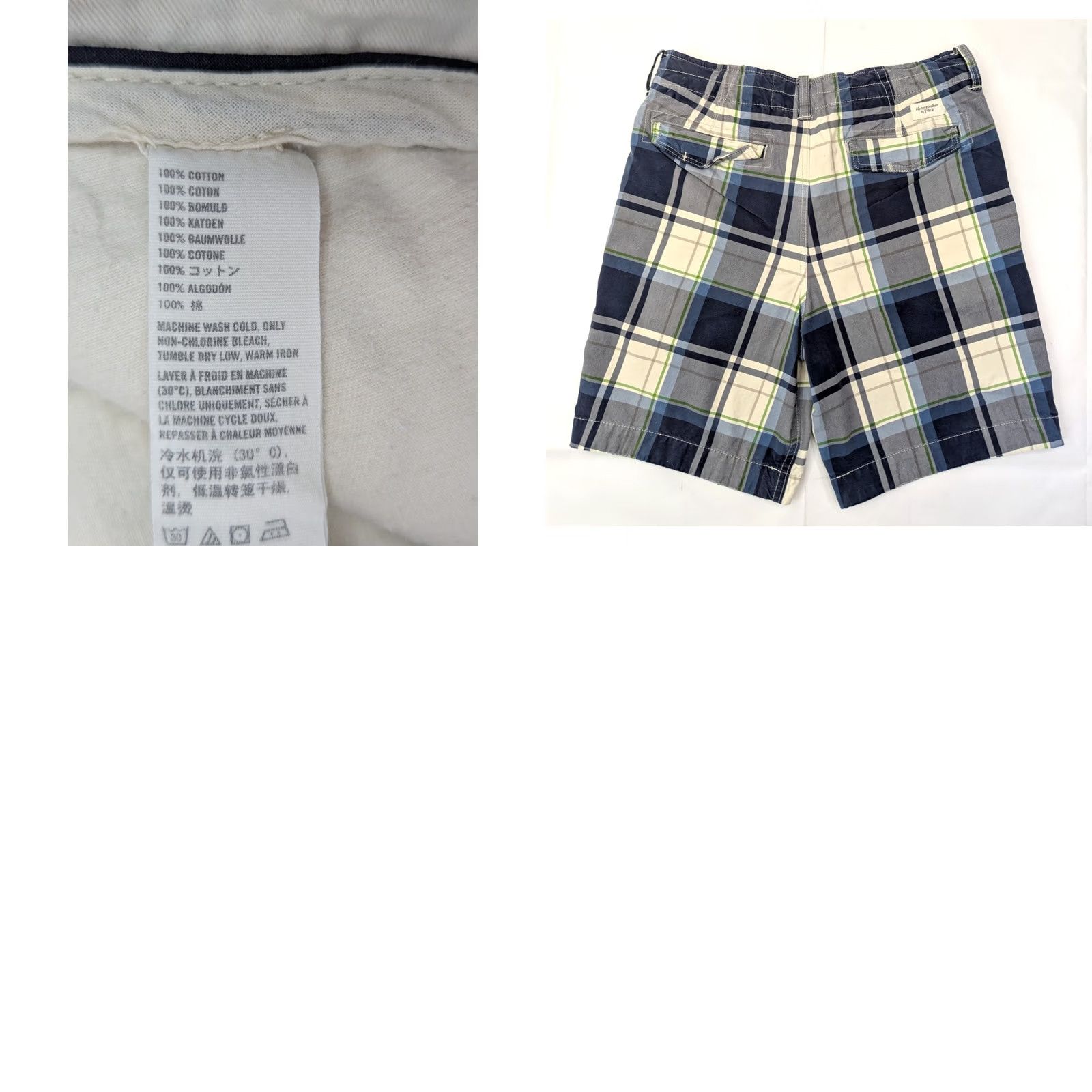 Abercrombie & Fitch Abercrombie & Fitch Heavy Cotton Plaid Shorts Bermuda, Men 35 Blue Green, 90s Grunge Cargo Pocket, Regular Fit Size US 35 - 9 Thumbnail