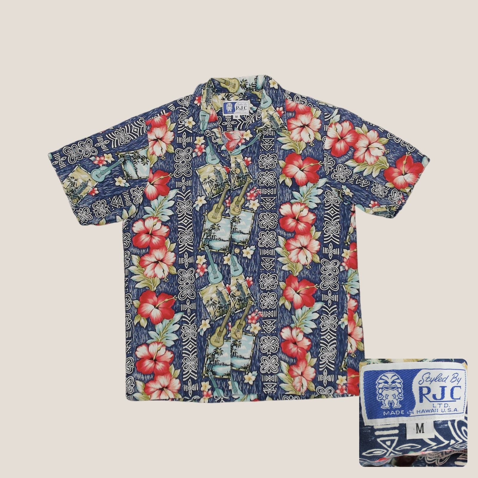 Vintage RJC Vintage 80s Single Stitch Ukulele Hawaiian Shirt Size US M / EU 48-50 / 2 - 1 Thumbnail