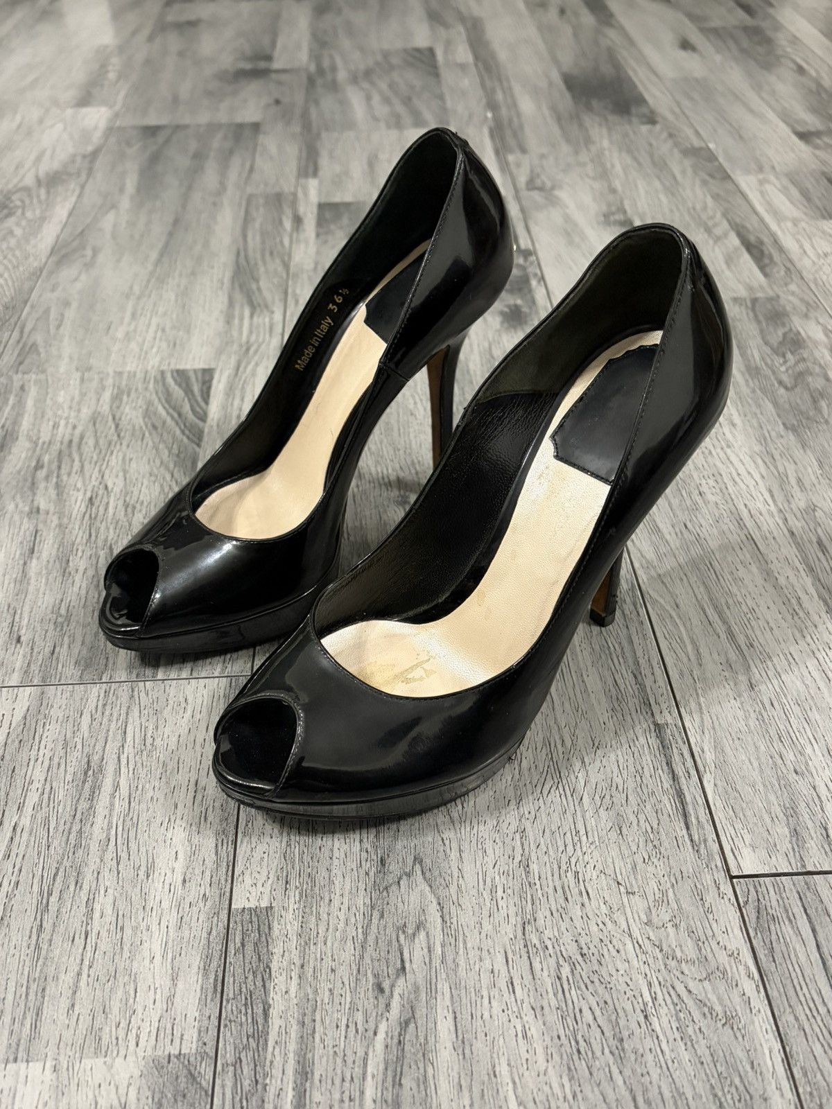 Dior DIOR Black Patent Miss Dior Peep-Toe Stiletto Pumps Size US 6.5 / IT 36.5 - 1 Thumbnail
